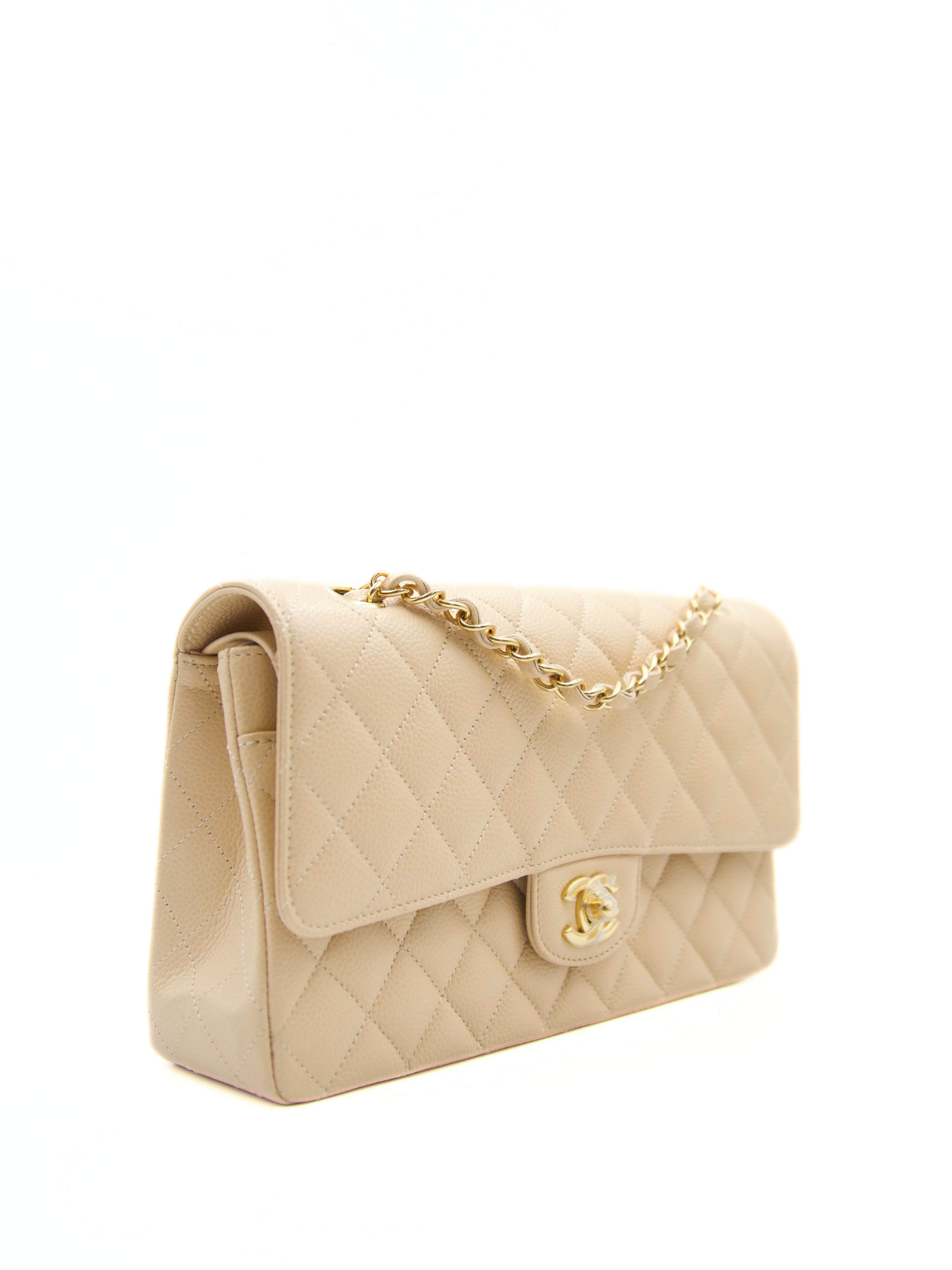 Chanel CHANEL MEDIUM CLASSIC FLAP BAG BEIGE Caviar Leather with Gold-tone Hardware