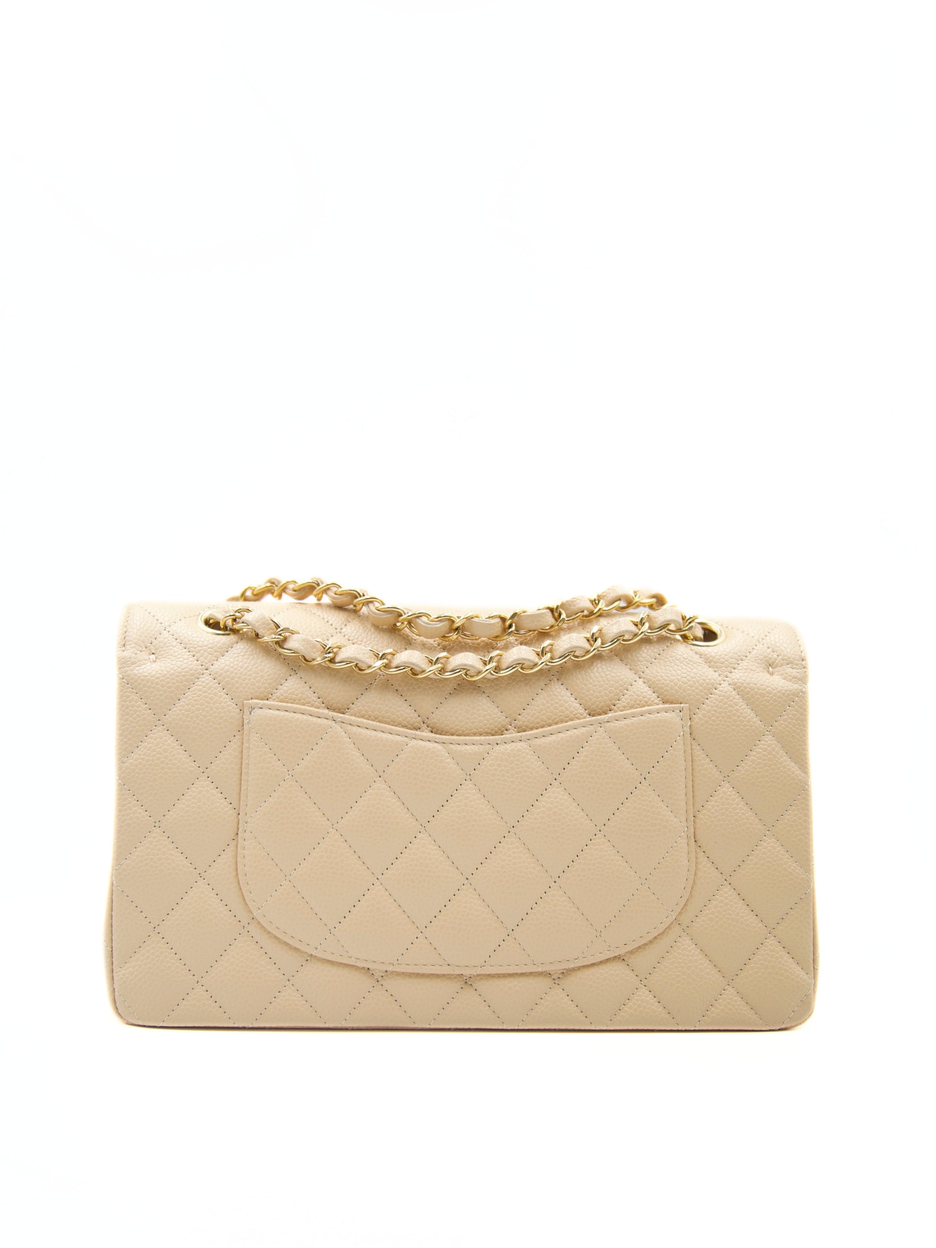 Chanel CHANEL MEDIUM CLASSIC FLAP BAG BEIGE Caviar Leather with Gold-tone Hardware