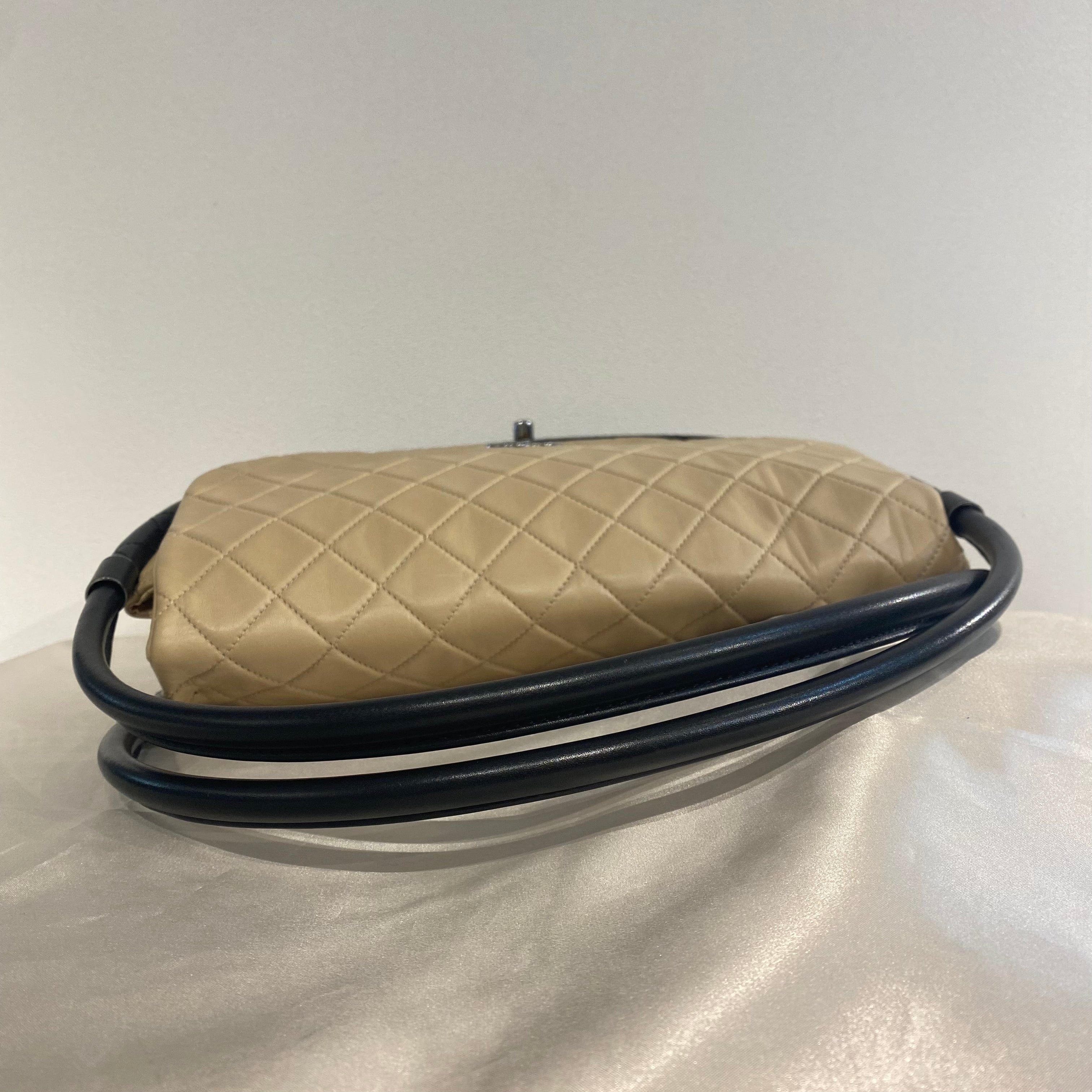 Chanel CHANEL HULA HOOP CROSS HAND BAG BEIGE BLACK LAMB SKIN