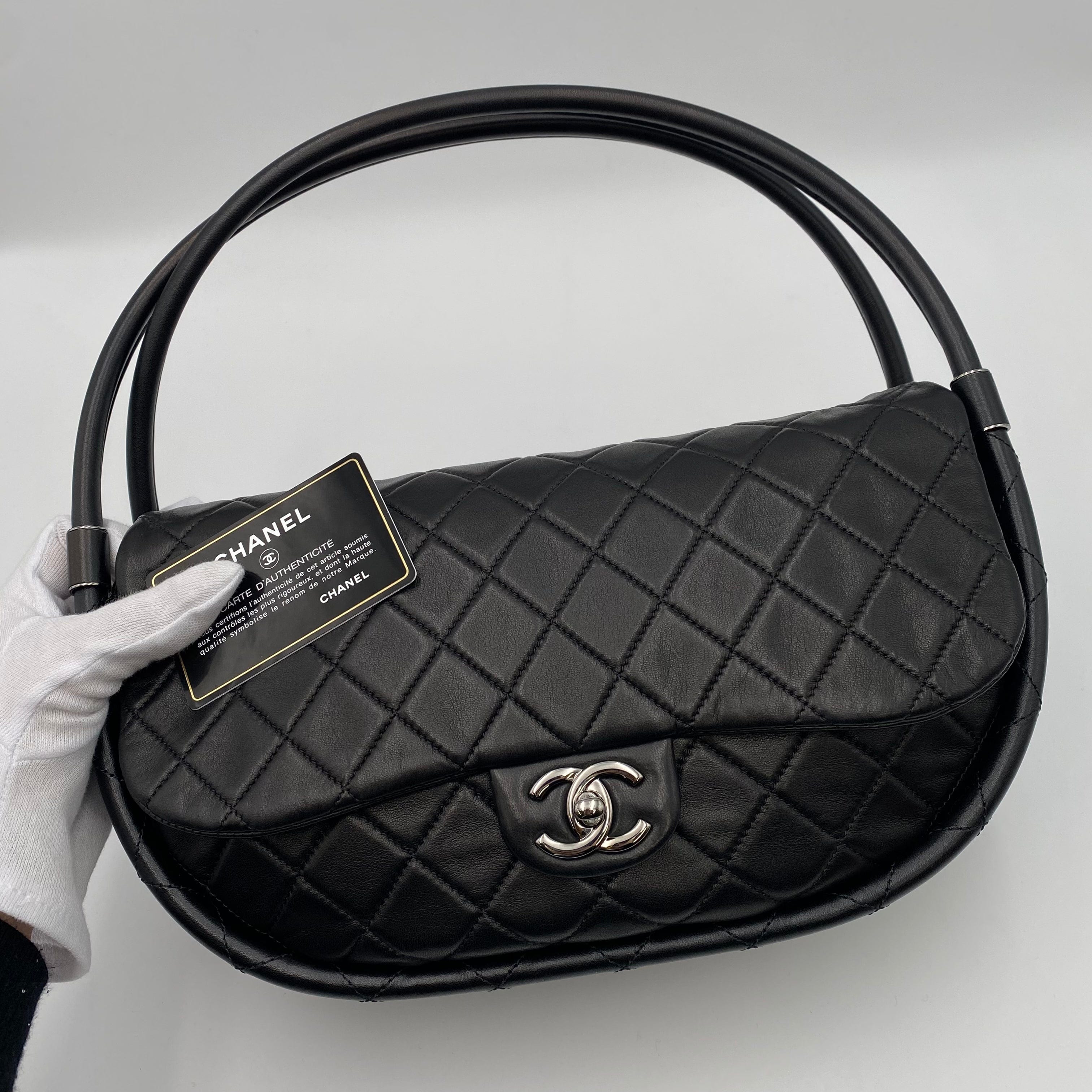 Chanel CHANEL HULA HOOP CROSS HAND BAG BLACK LAMB SKIN 90219238
