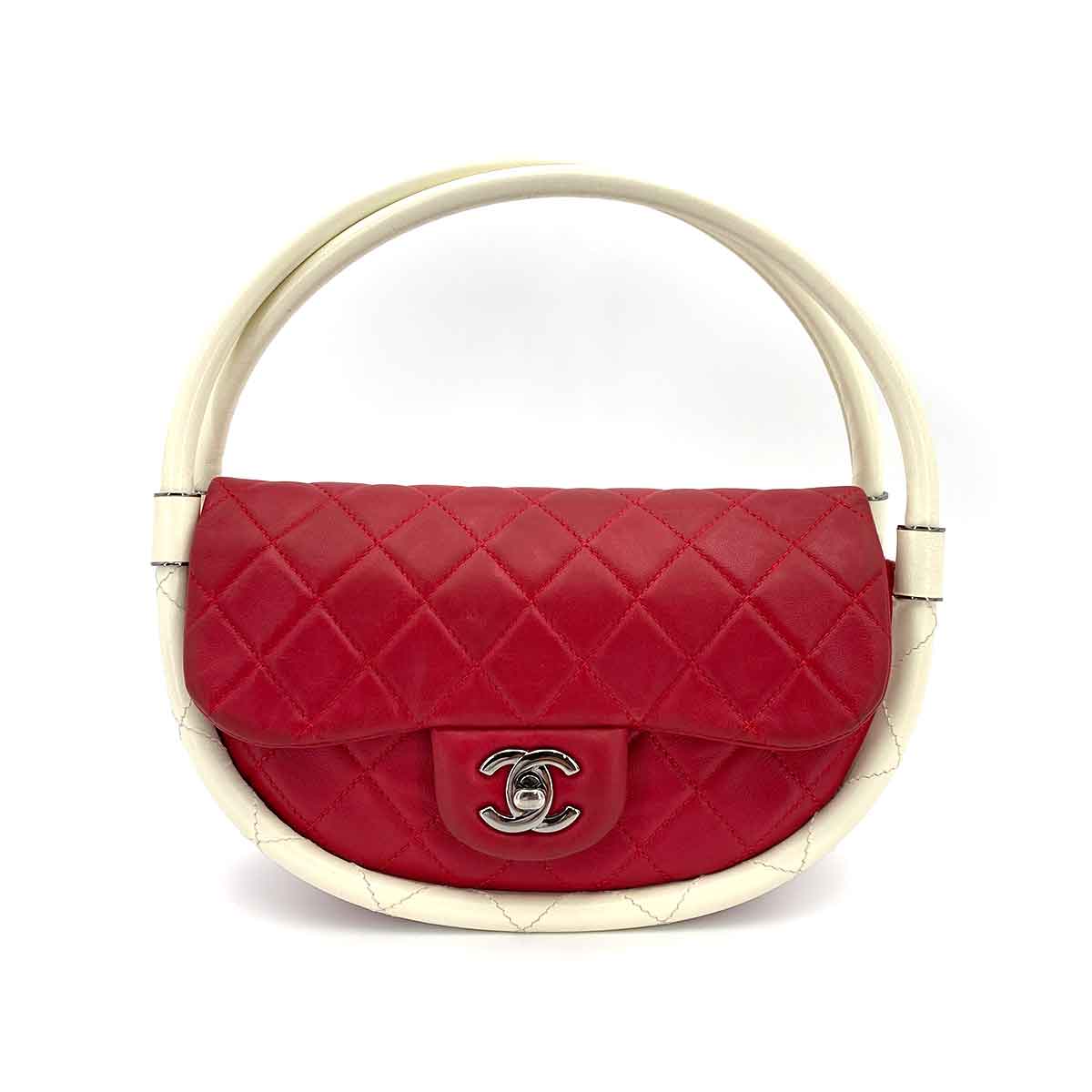 Chanel CHANEL HULA HOOP CROSS HAND BAG RED WHITE LAMB SKIN 90245797