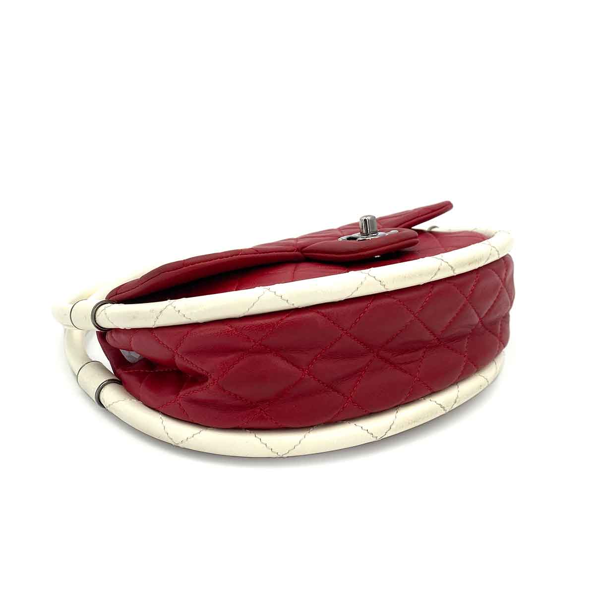 Chanel CHANEL HULA HOOP CROSS HAND BAG RED WHITE LAMB SKIN 90245797