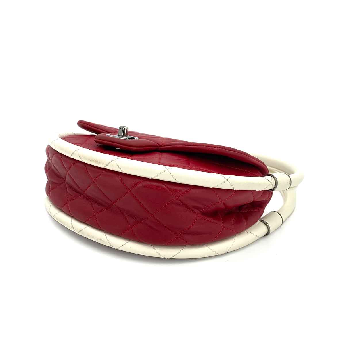 Chanel CHANEL HULA HOOP CROSS HAND BAG RED WHITE LAMB SKIN 90245797