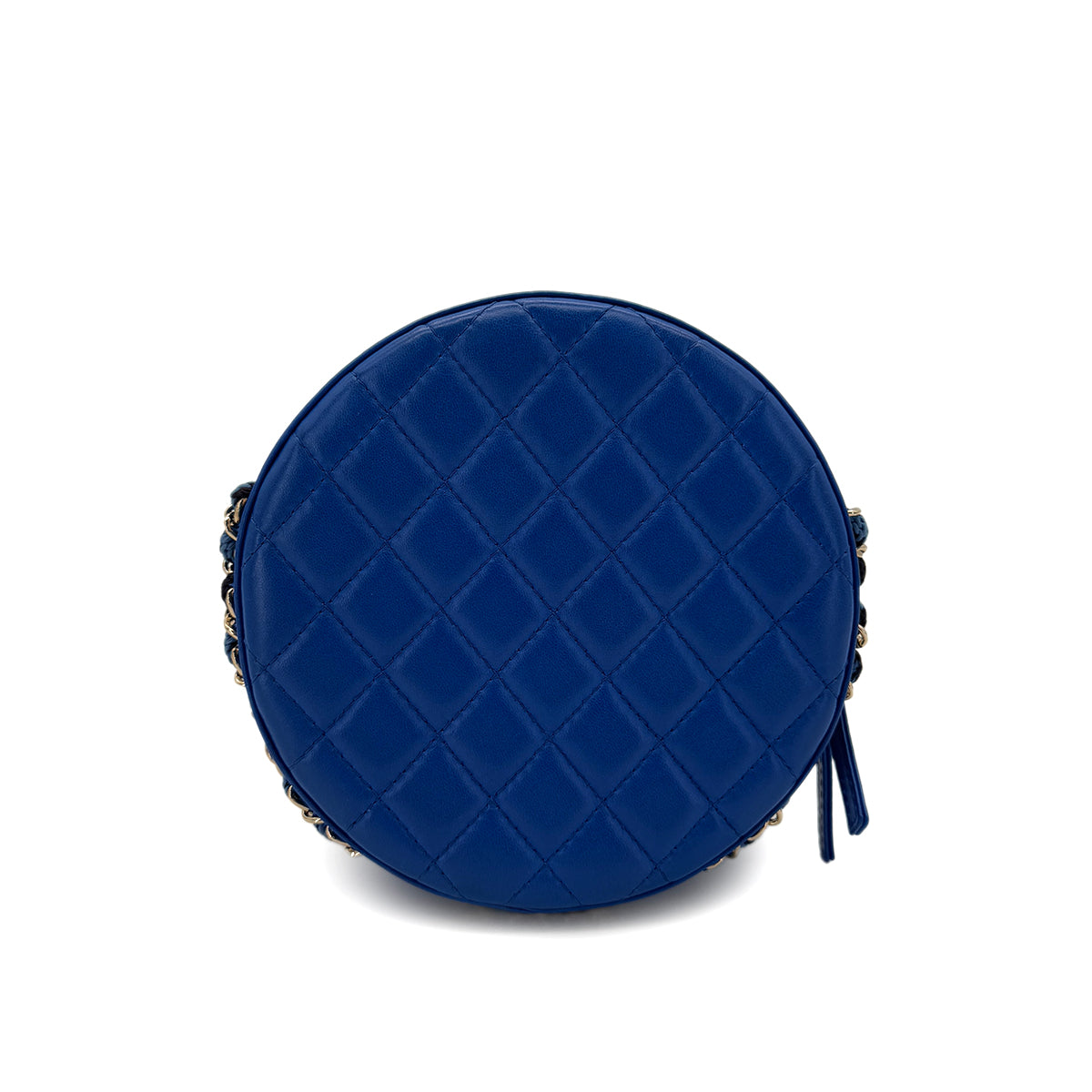 CHANEL CHANEL LA PAUSA COCO MARK LIFESAVER ROUND CHAIN SHOULDER BAG BLUE BLACK VINYL LEATHER 90291372