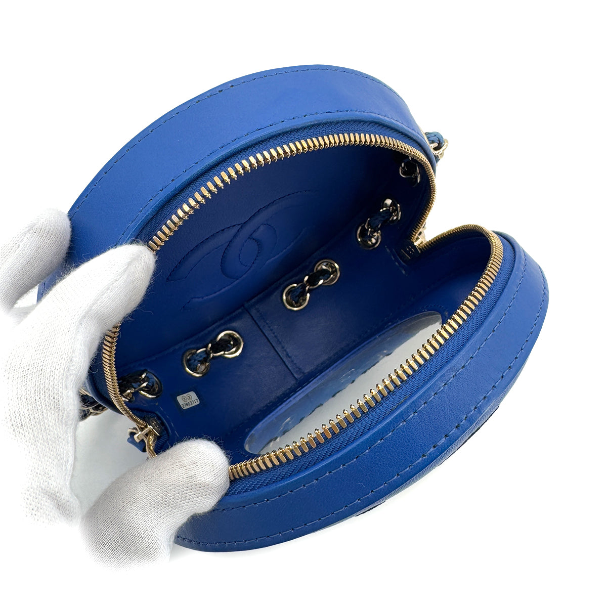 CHANEL CHANEL LA PAUSA COCO MARK LIFESAVER ROUND CHAIN SHOULDER BAG BLUE BLACK VINYL LEATHER 90291372