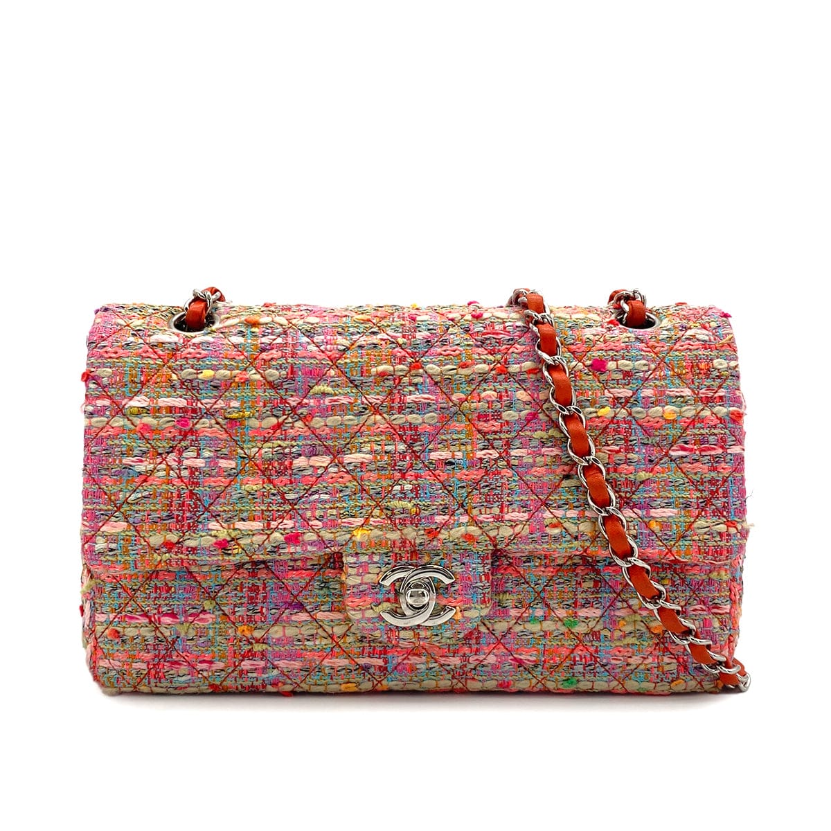 CHANEL CHANEL MATELASSE CHAIN SHOULDER BAG PINK MULTICOLOR TWEED SILVER HARDWARE 90326719