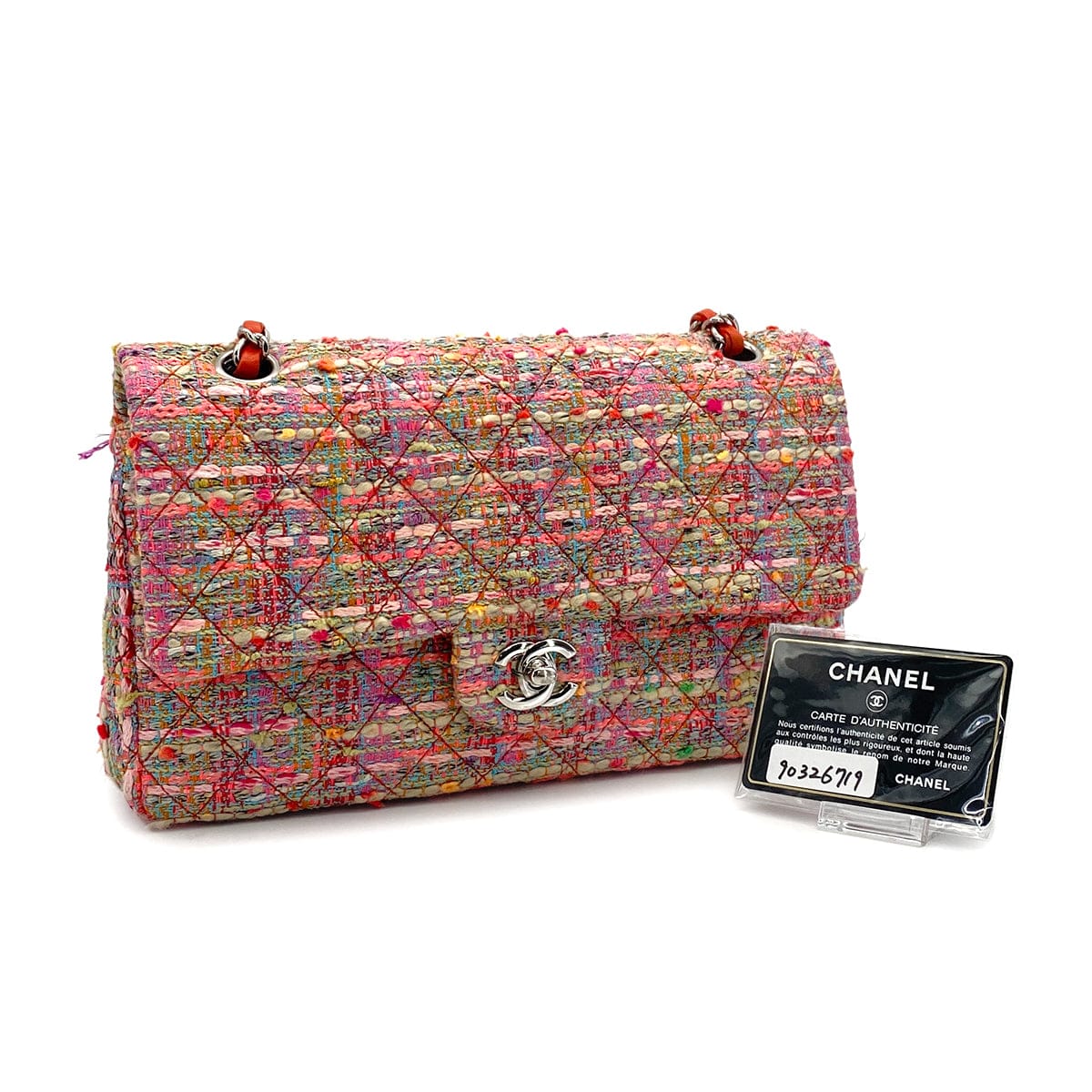 CHANEL CHANEL MATELASSE CHAIN SHOULDER BAG PINK MULTICOLOR TWEED SILVER HARDWARE 90326719