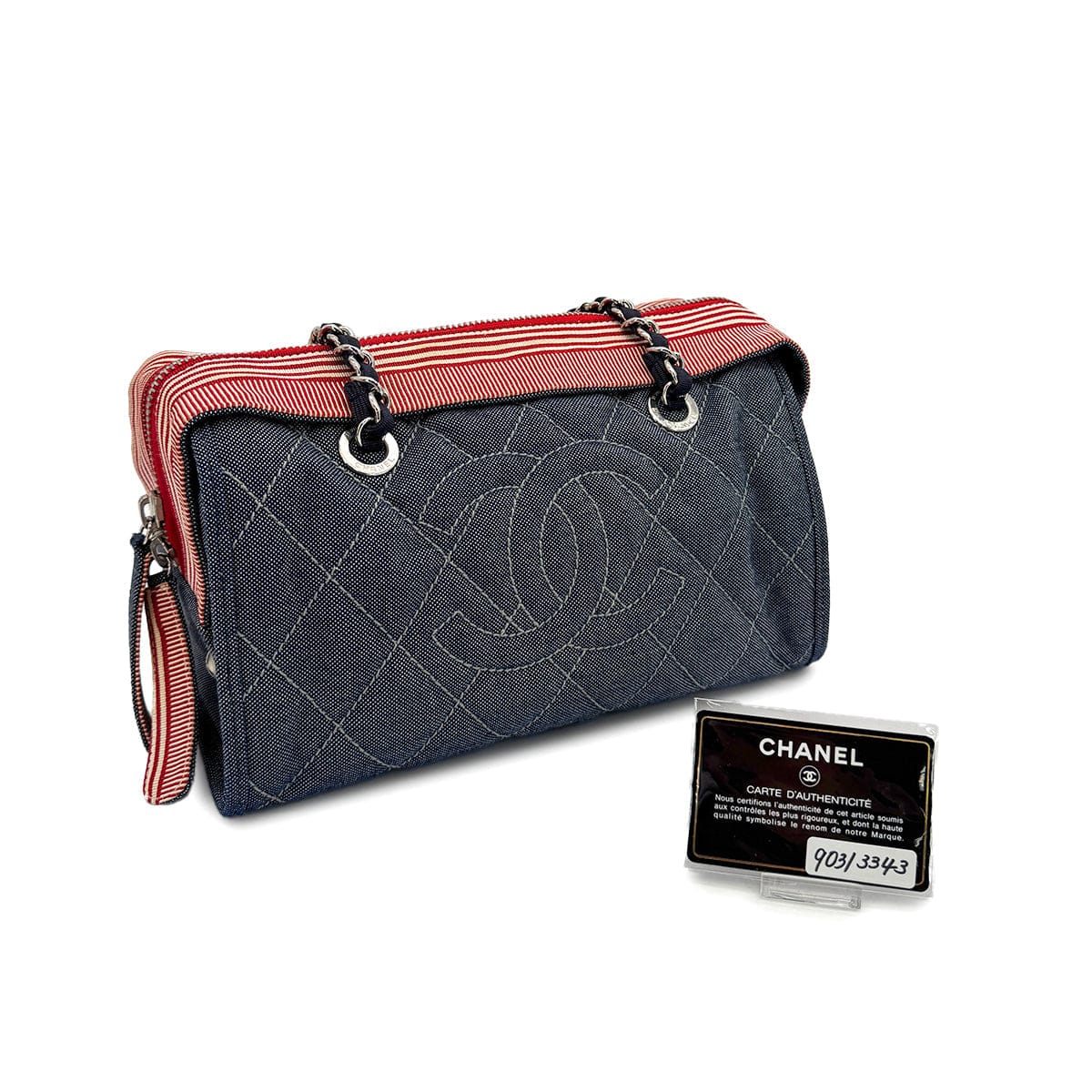 CHANEL CHANEL MATELASSE COCOMARK CHAIN SHOULDER BAG BLUE RED DENIM 90313343