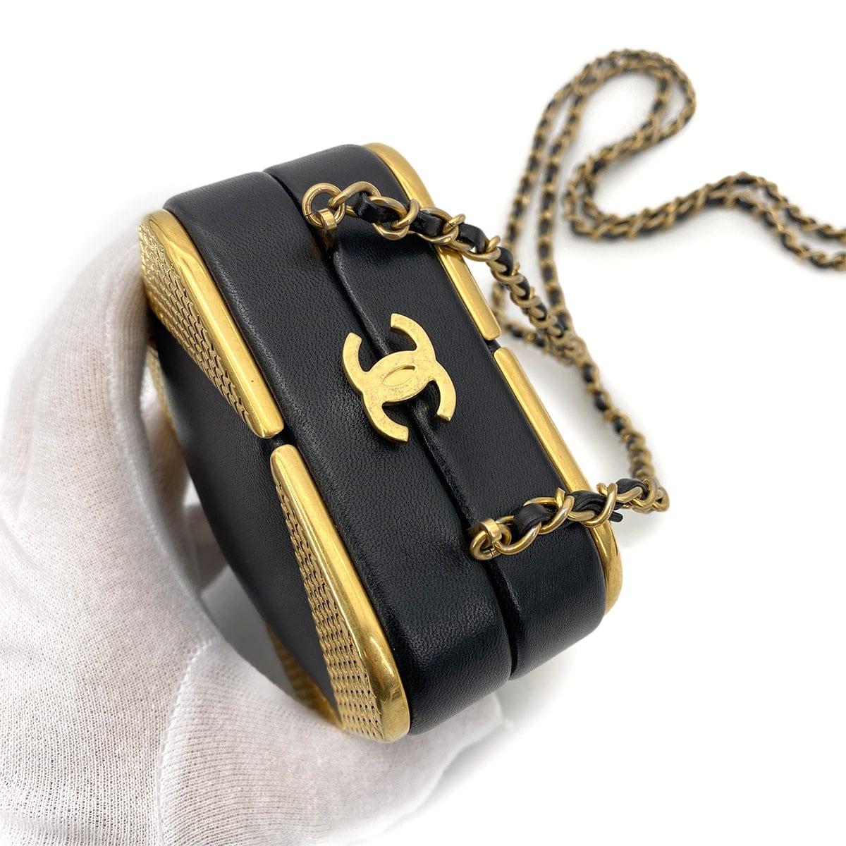 chanel CHANEL METAL PANEL CLUTCH CHAIN SHOULDER BAG GOLD BLACK LAMB SKIN 90261192