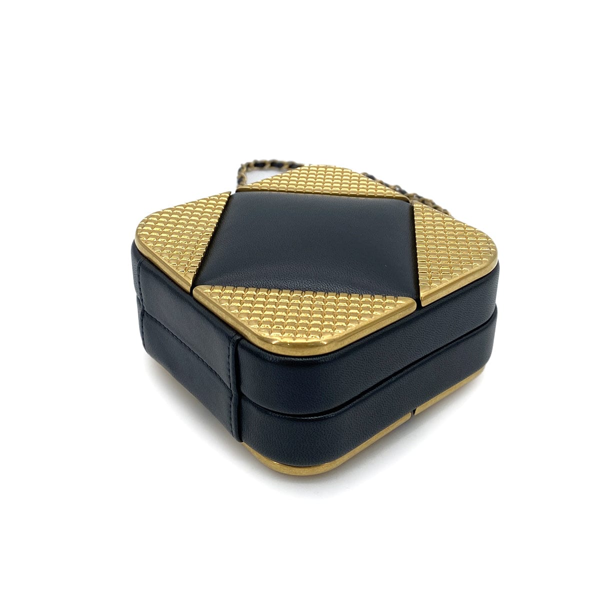 chanel CHANEL METAL PANEL CLUTCH CHAIN SHOULDER BAG GOLD BLACK LAMB SKIN 90261192