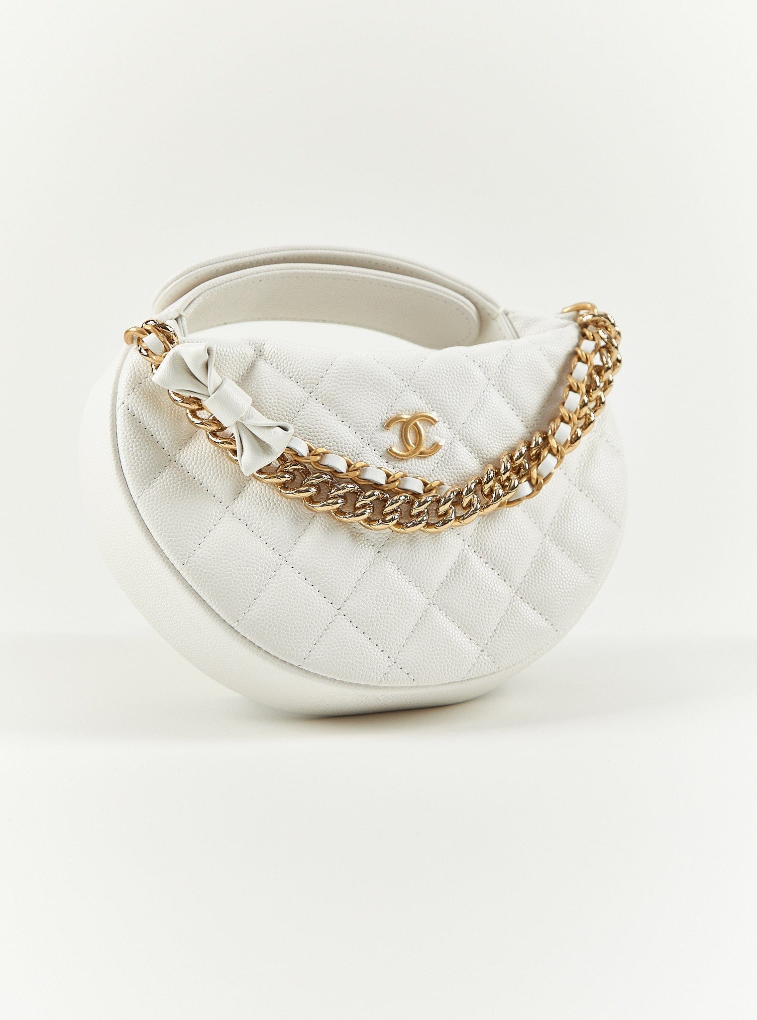 Chanel CHANEL MINI LOOP CHANGE PURSE WITH CHAINS WHITE Caviar Leather with Gold-Tone Hardware