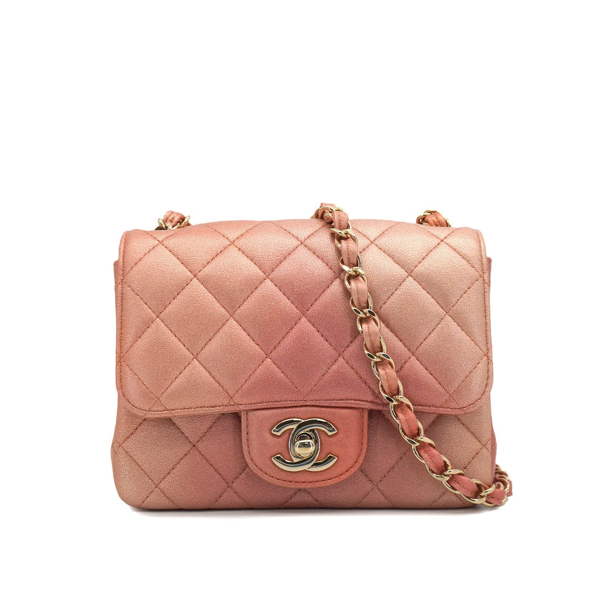 CHANEL CHANEL MINI MATELASSE CHAIN SHUOLDER BAG METALLIC PINK LEATHER GOLD HARDWARE 90327262