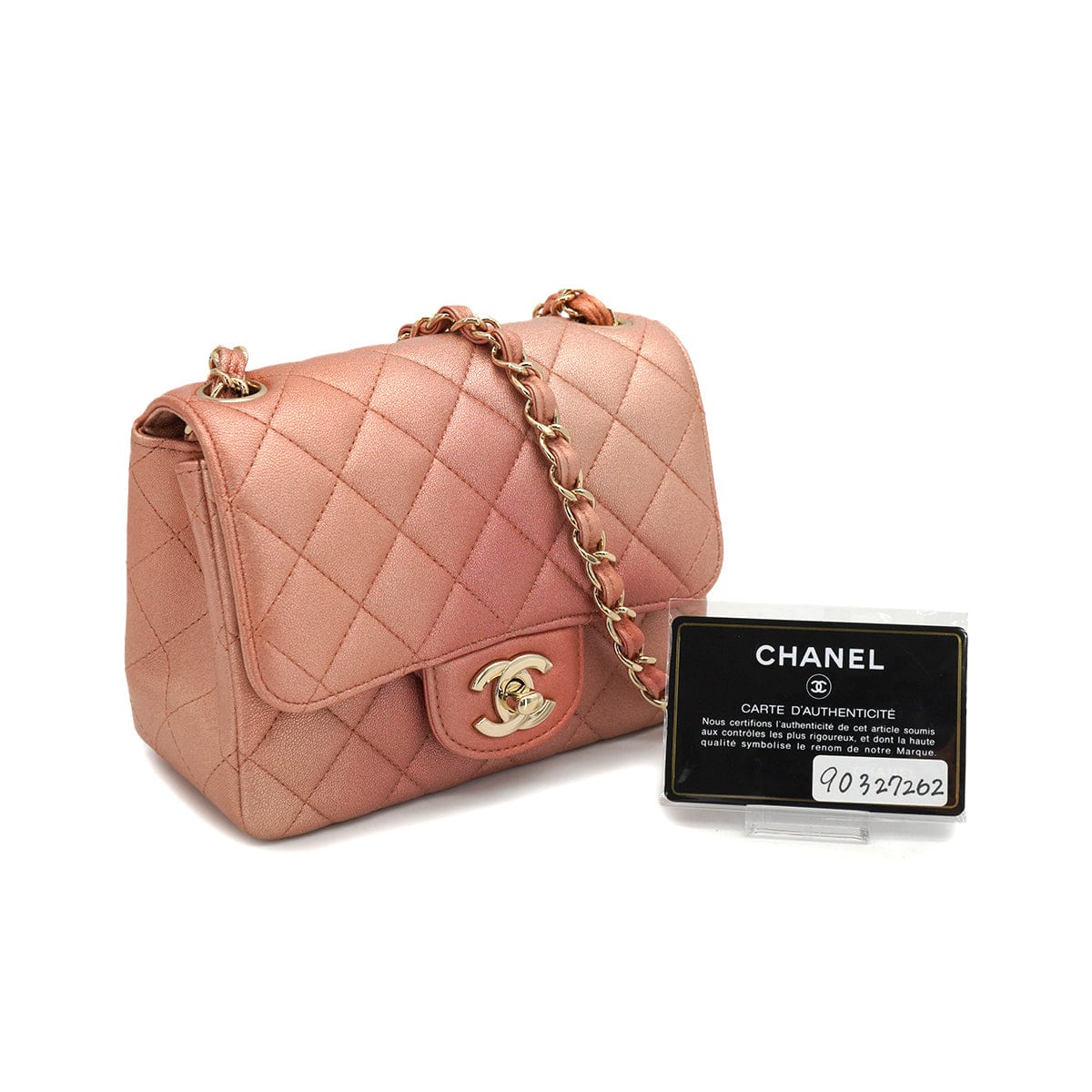 CHANEL CHANEL MINI MATELASSE CHAIN SHUOLDER BAG METALLIC PINK LEATHER GOLD HARDWARE 90327262