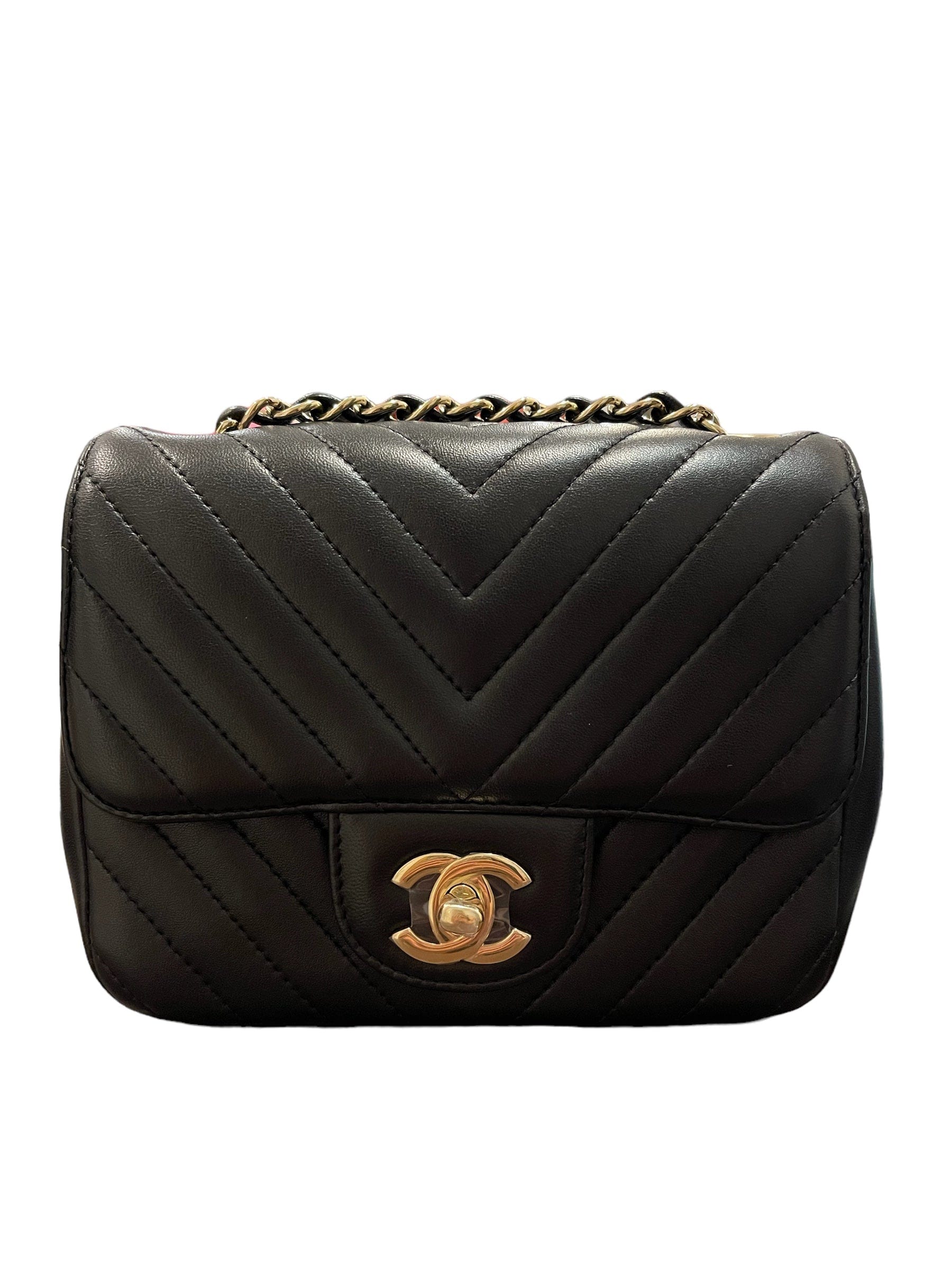 Chanel Chanel Mini Square Chevron Black Lambskin GHW #24