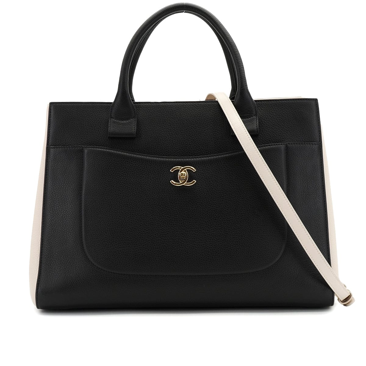 CHANEL CHANEL NEO EXECUTIVE TOTE SHOULDER BAG BLACK BEIGE LEATHER GOLD HARDWARE 90325809