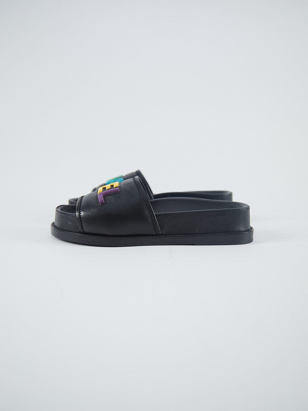 Chanel CHANEL SLIDE SANDALS Black with Multicolour Logo - Size 37