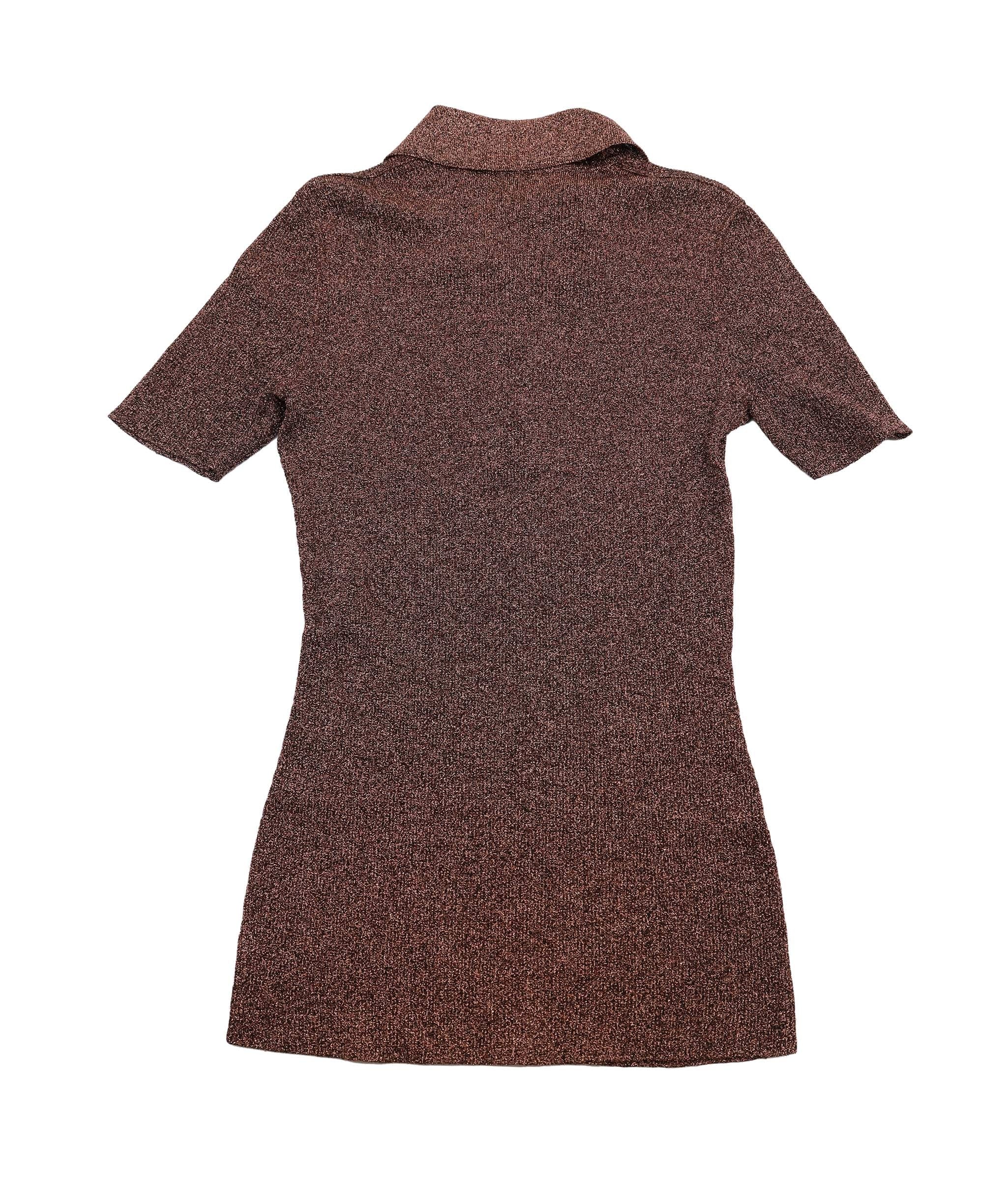 Chanel CHANEL Vintage 96A CC Logo Knit Polo Shirt Top #38 Glitter Brown Rayon 102421