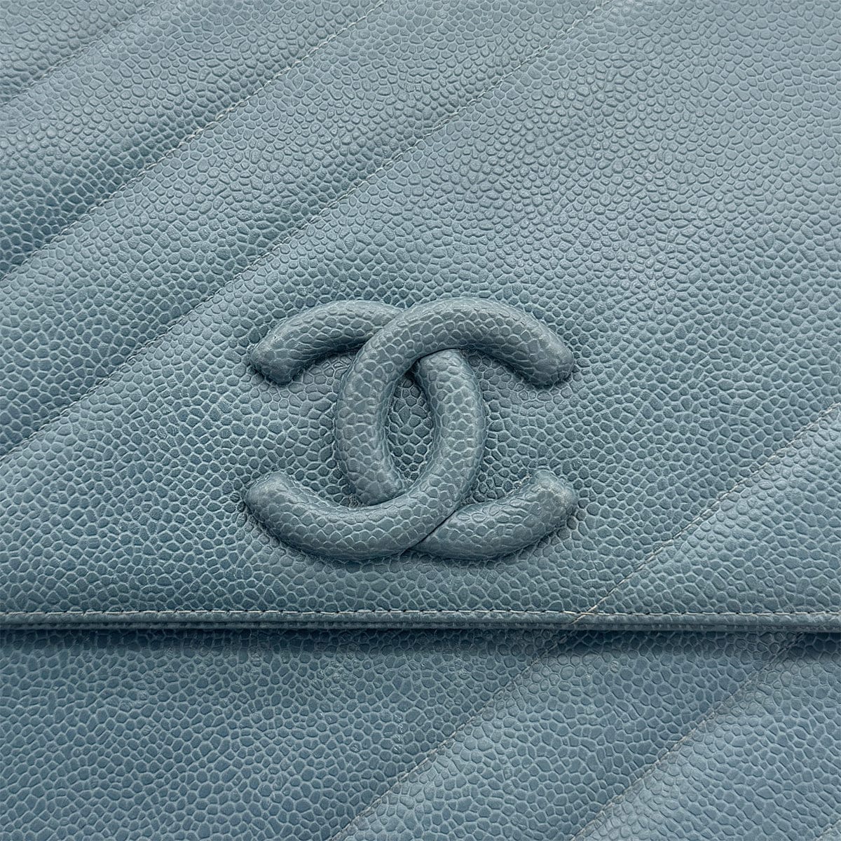 CHANEL CHANEL VINTAGE BIAS STITCH CHAIN SHOULDER BAG BLUE CAVIAR SKIN 90310126