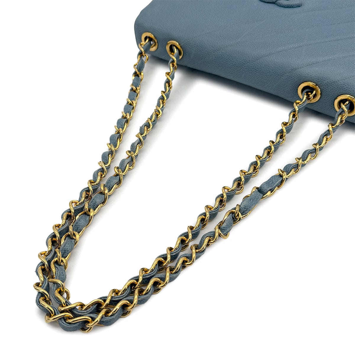 CHANEL CHANEL VINTAGE BIAS STITCH CHAIN SHOULDER BAG BLUE CAVIAR SKIN 90310126