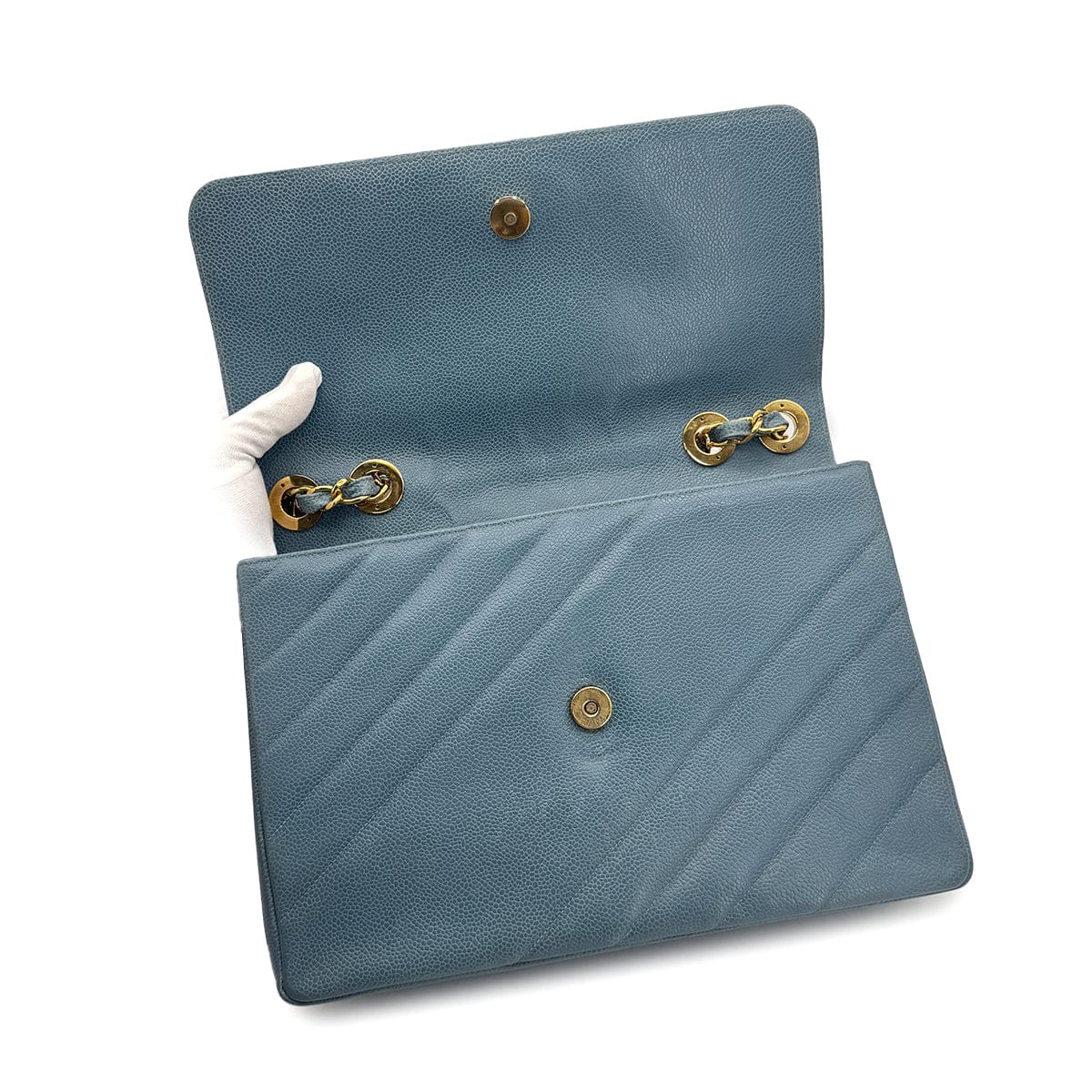 CHANEL CHANEL VINTAGE BIAS STITCH CHAIN SHOULDER BAG BLUE CAVIAR SKIN 90310126