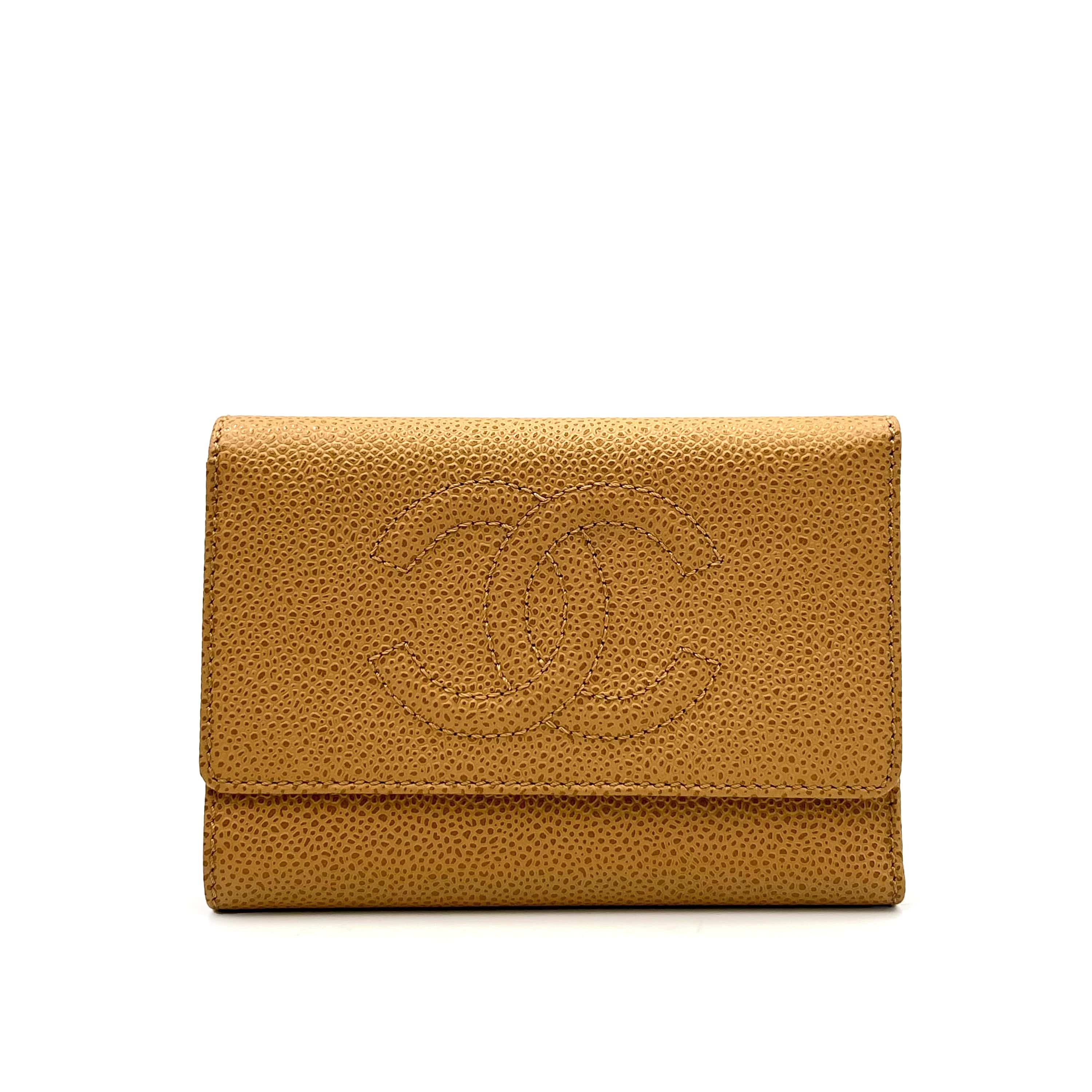 Chanel CHANEL VINTAGE BIFOLD COMPACT WALLET BEIGE CAVIAR SKIN 90237342