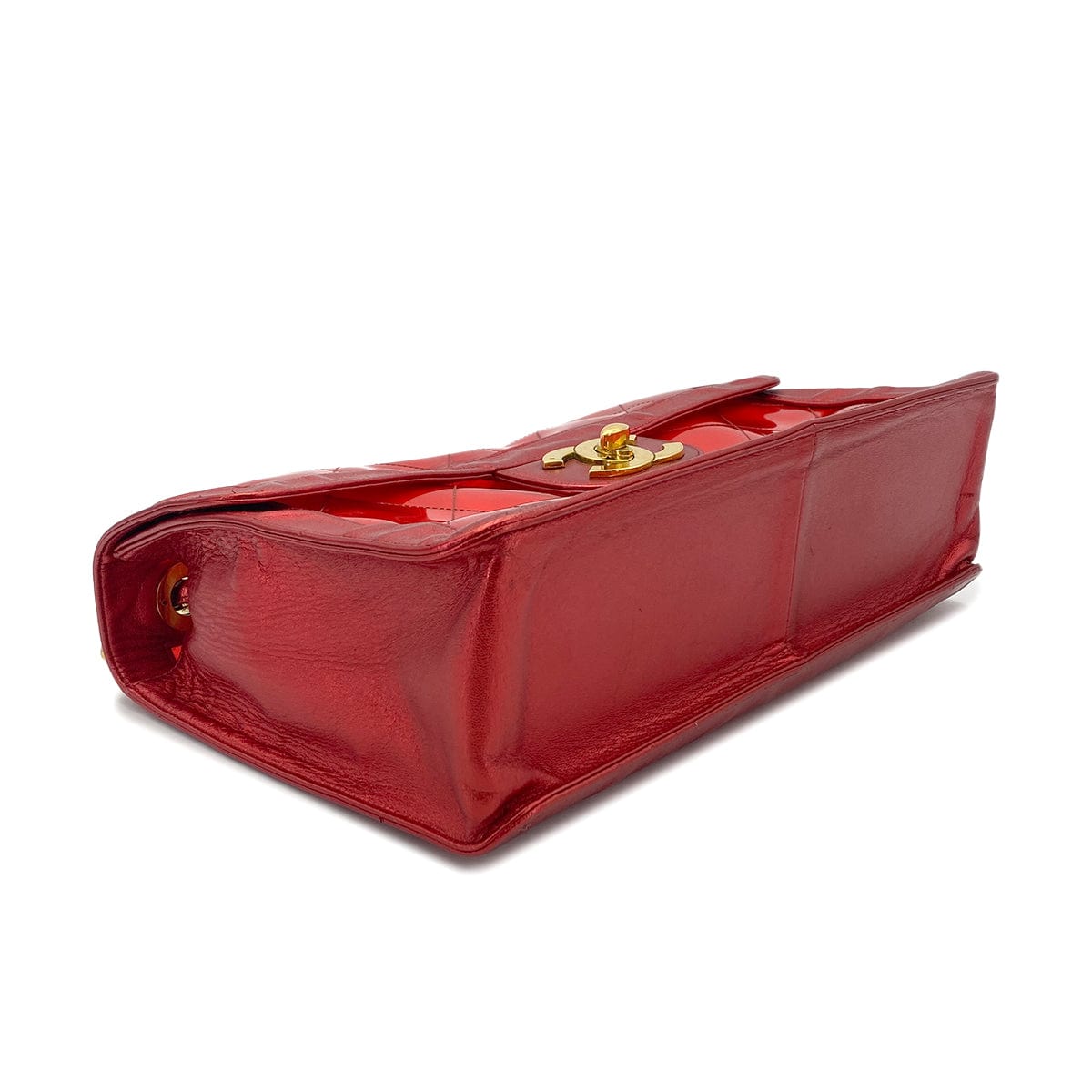 CHANEL CHANEL VINTAGE BIG COCO CLEAR CHAIN SHOULDER BAG RED VINYL LEATHER 90277070