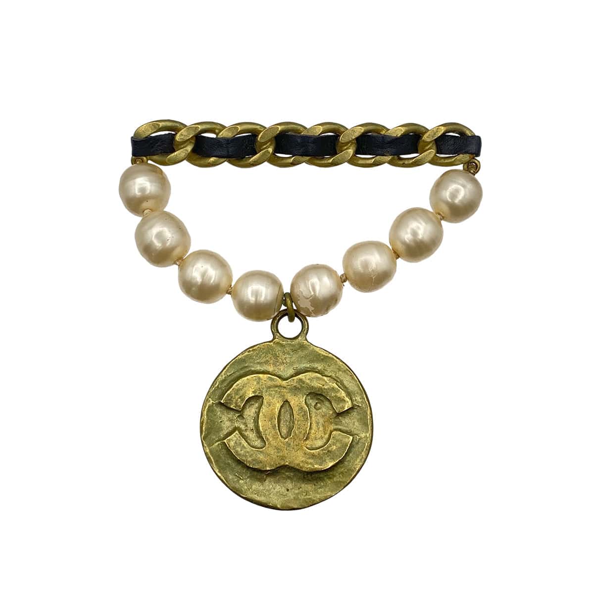 CHANEL CHANEL VINTAGE BROOCH COCOMARK MEDAL FAUX PEARL ACCESSORY 94A 90270384