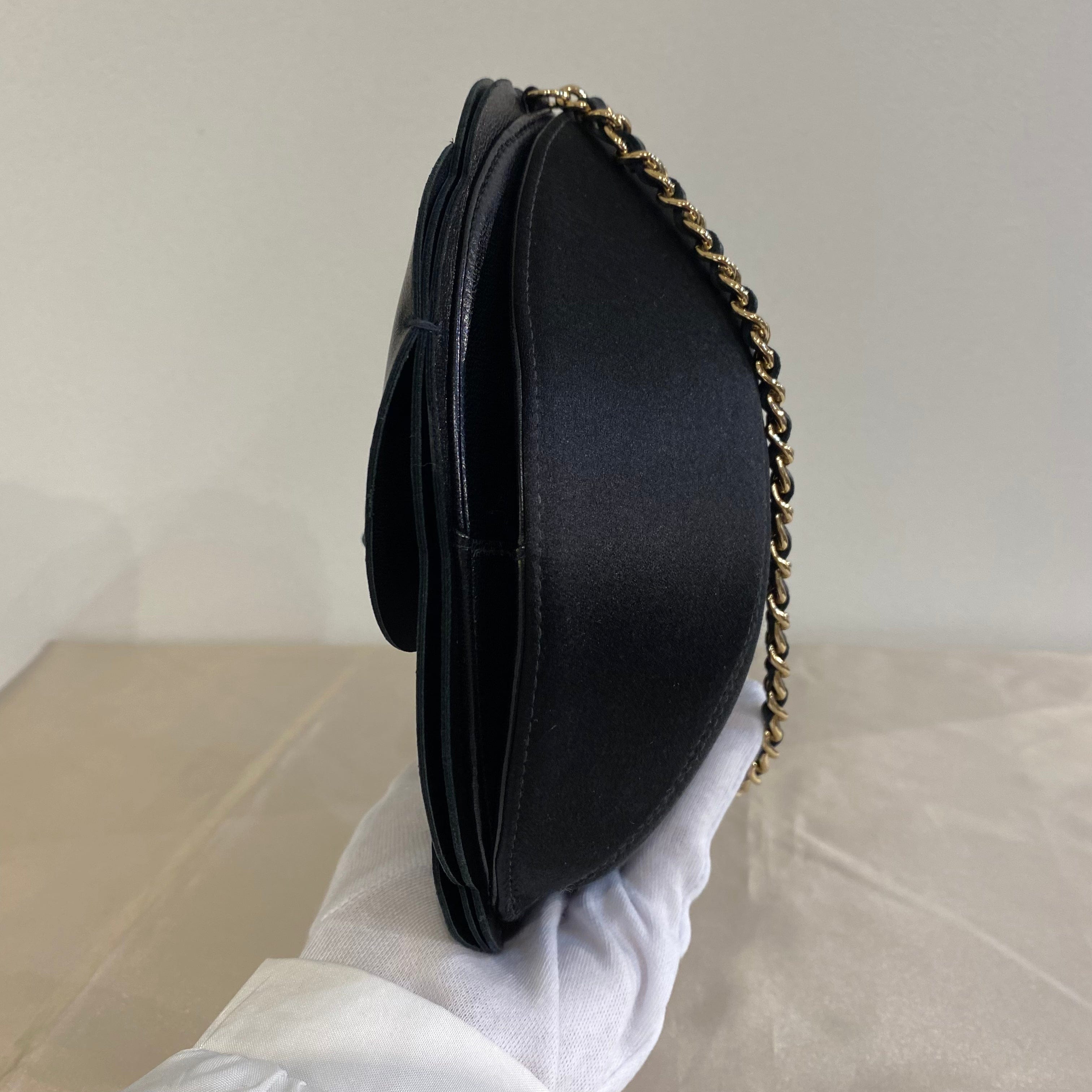 CHANEL VINTAGE CAMELLIA FLOWER CHAIN SHOULDER BAG BLACK LAMB SKIN