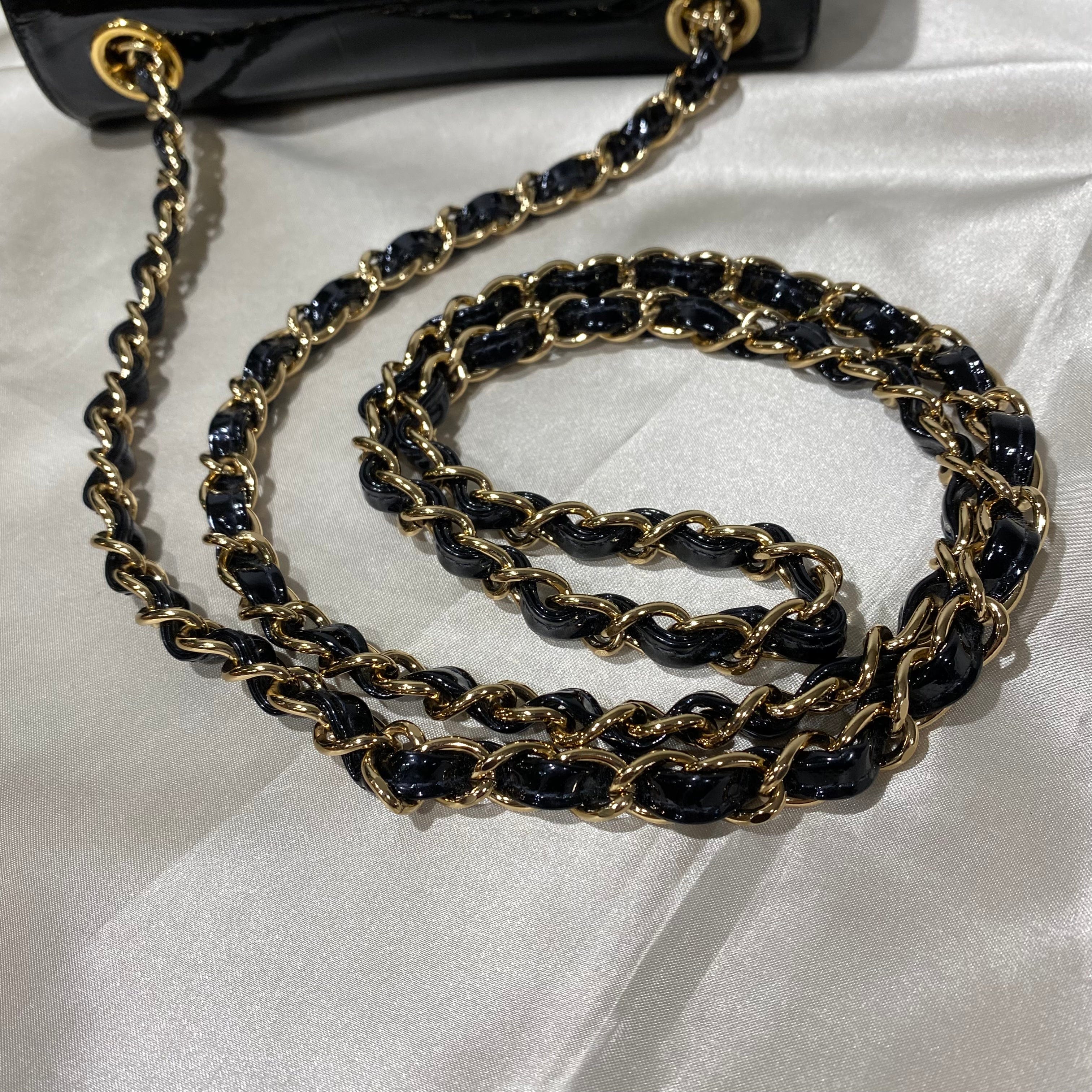 Chanel CHANEL VINTAGE CAMELLIA MINI CHAIN SHOULDER BAG BLACK ENAMEL 90209502