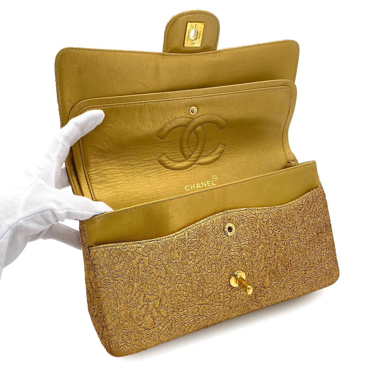 CHANEL CHANEL VINTAGE CHAIN SHOULDER BAG NISHIJIN TEXTILE GOLD 90282046