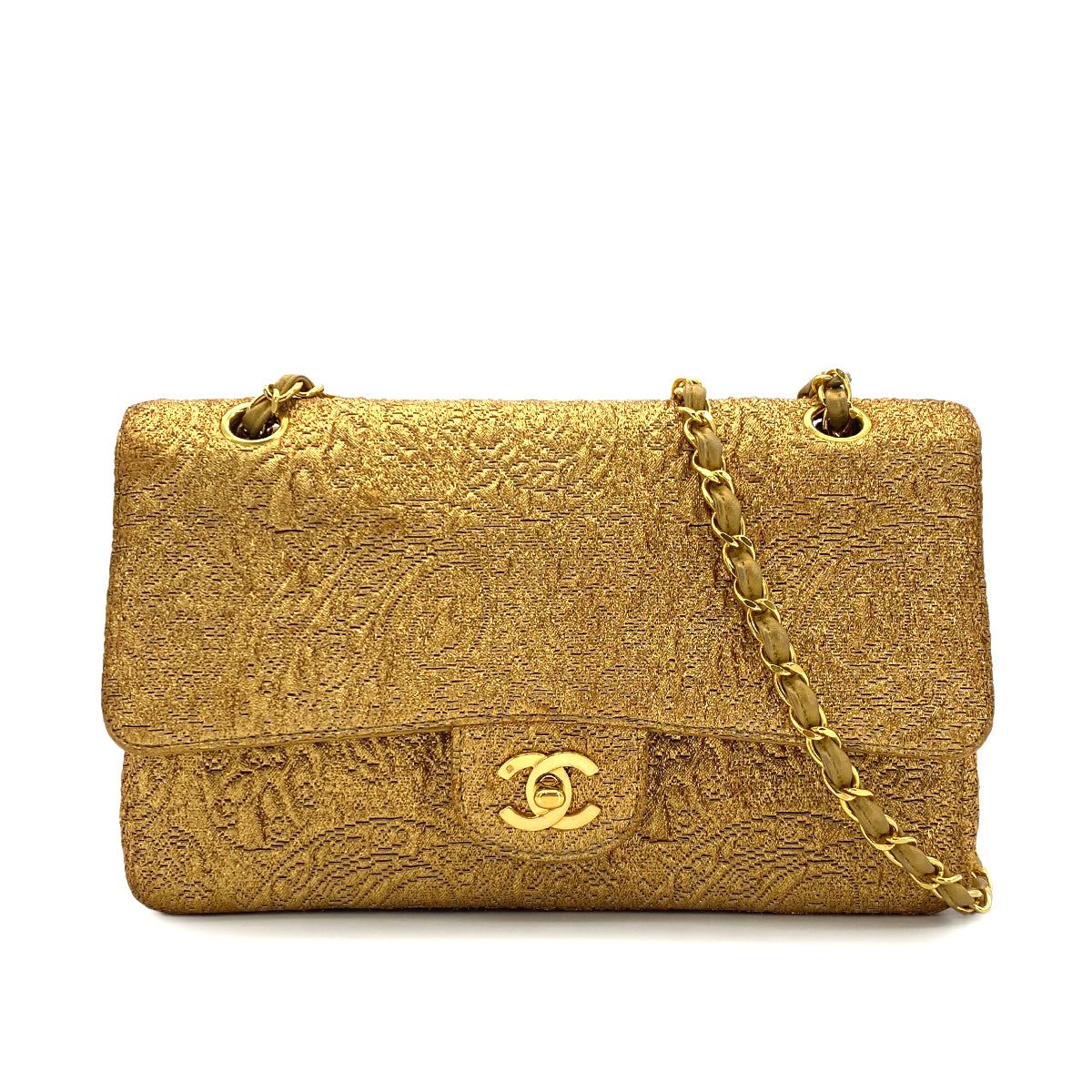 CHANEL CHANEL VINTAGE CHAIN SHOULDER BAG NISHIJIN TEXTILE GOLD 90282046