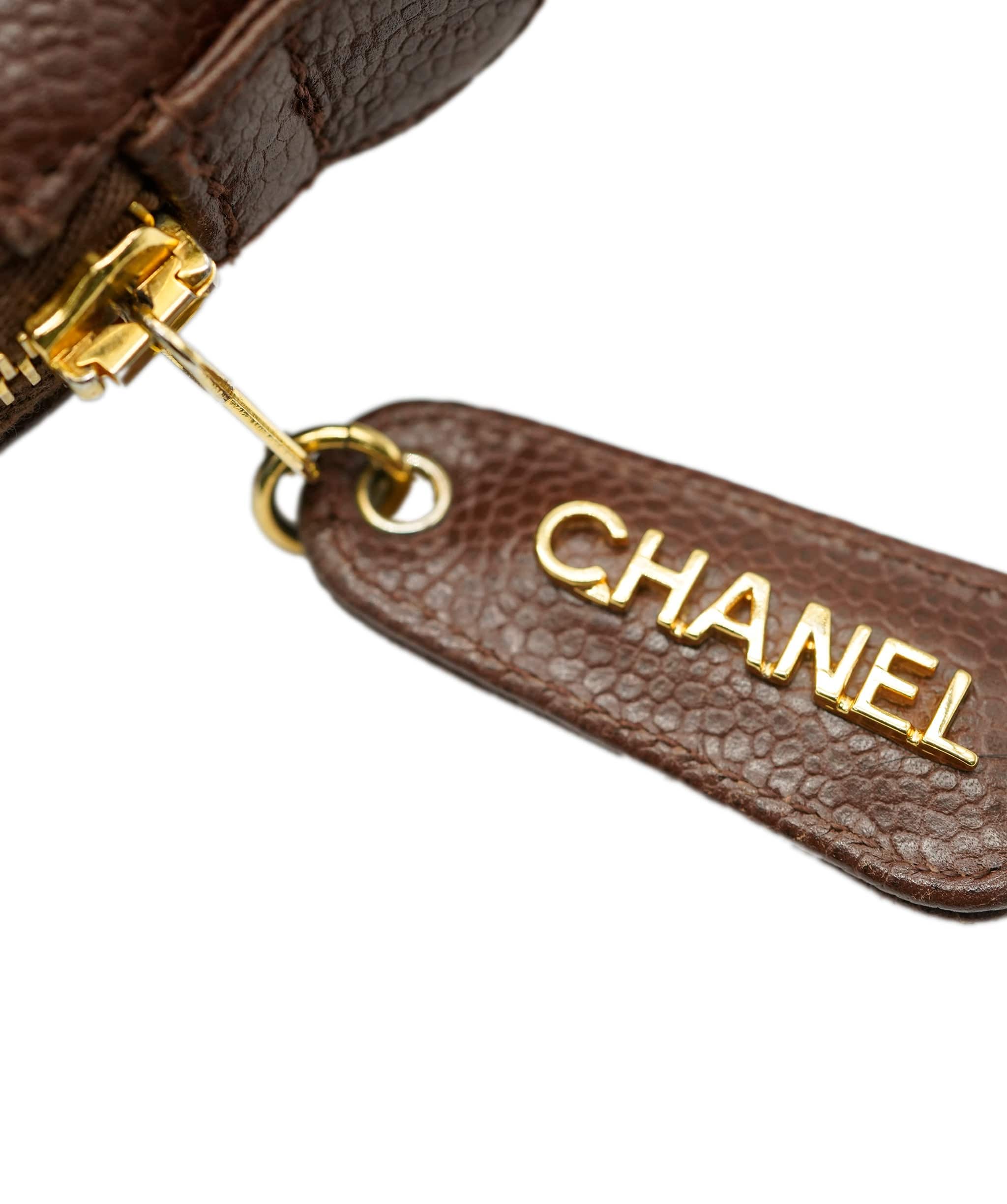 Chanel CHANEL VINTAGE CHAIN TOTE BAG BROWN CAVIAR SKIN 90224392