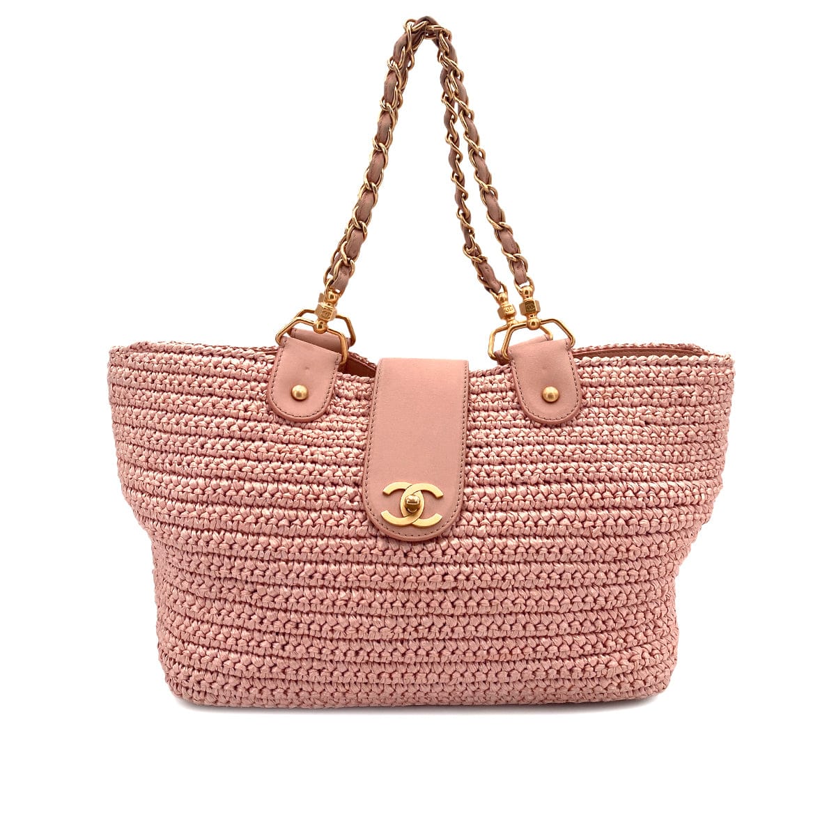 Chanel CHANEL VINTAGE CHAIN TOTE BAG PINK RAFFIA 90244823