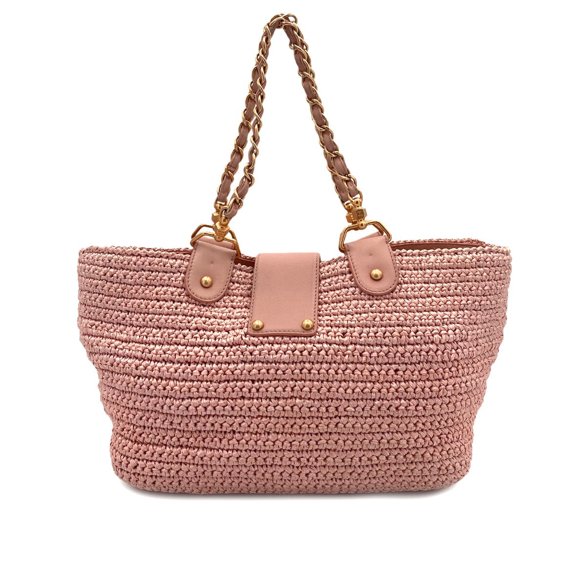 Chanel CHANEL VINTAGE CHAIN TOTE BAG PINK RAFFIA 90244823