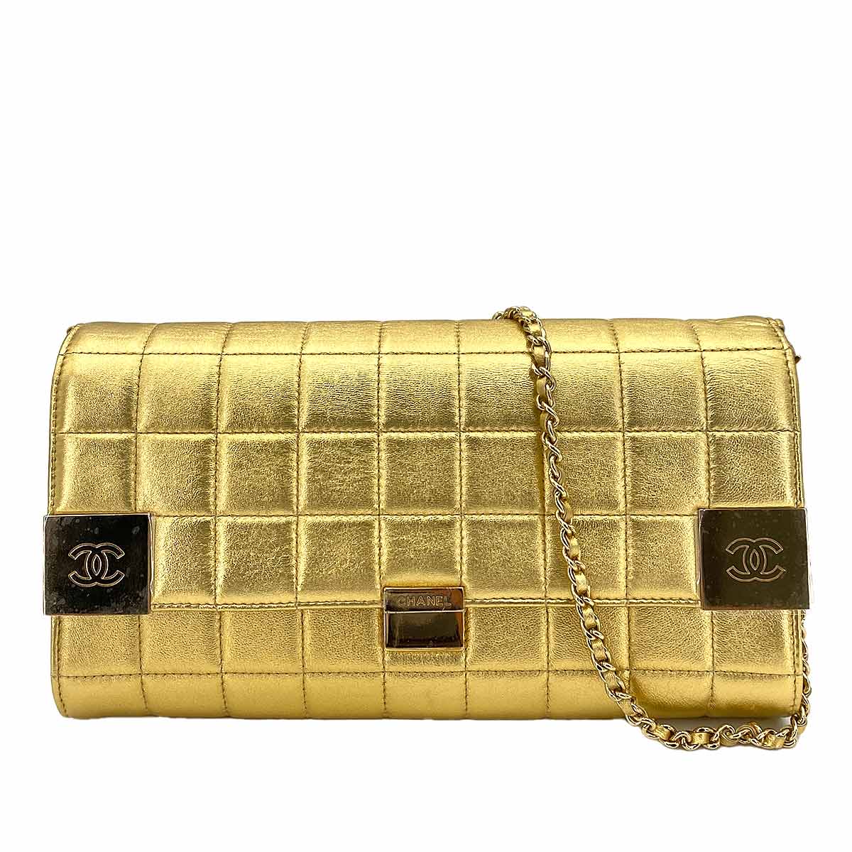 CHANEL CHANEL VINTAGE CHOCOLATE BAR CHAIN SHOULDER BAG GOLD LAMB SKIN 90246916