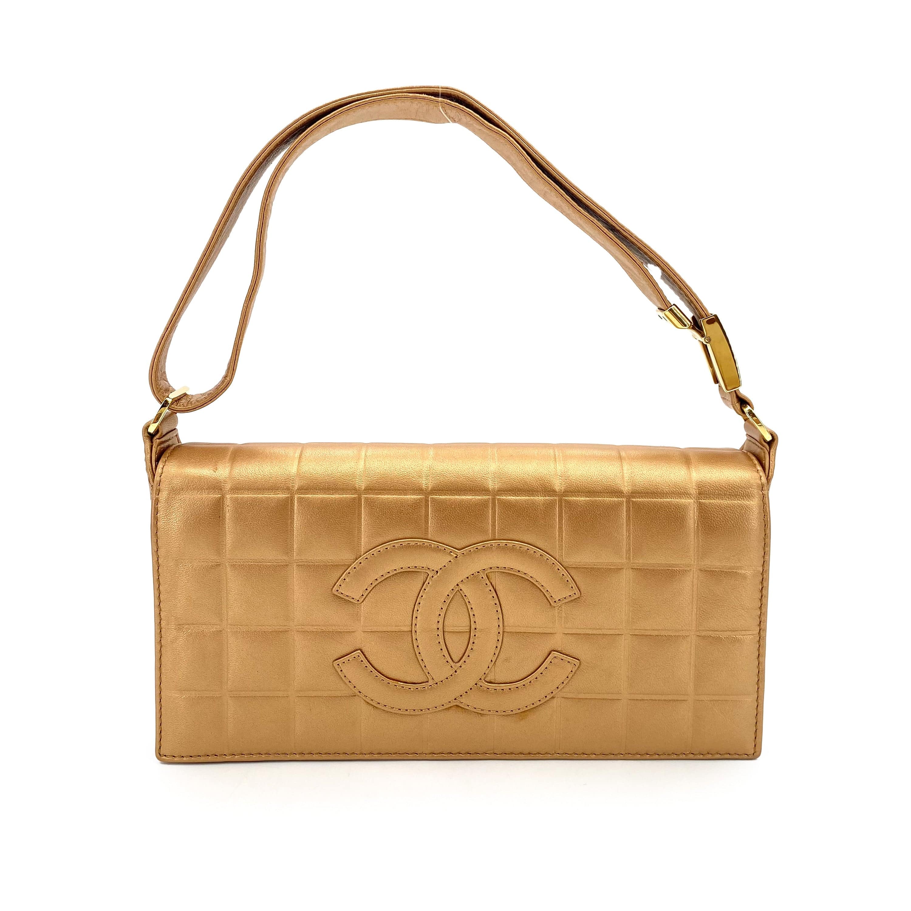 Chanel Chanel Vintage Chocolate Bar Shoulder Tote Champagne Gold Lambskin #7 90243237