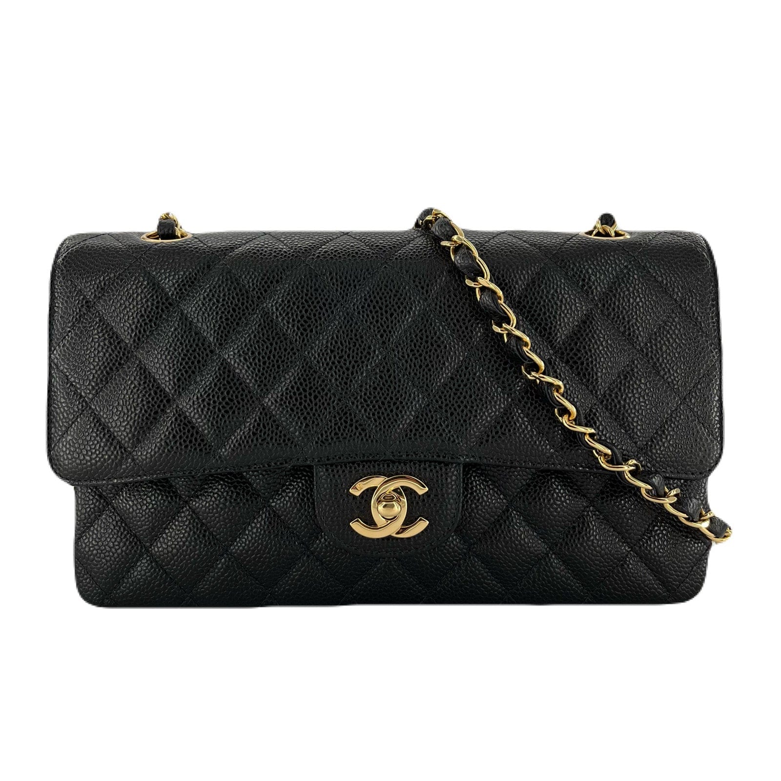 Chanel CHANEL VINTAGE CLASSIC FLAP MEDIUM CHAIN SHOULDER BAG BLACK CAVIAR SKIN