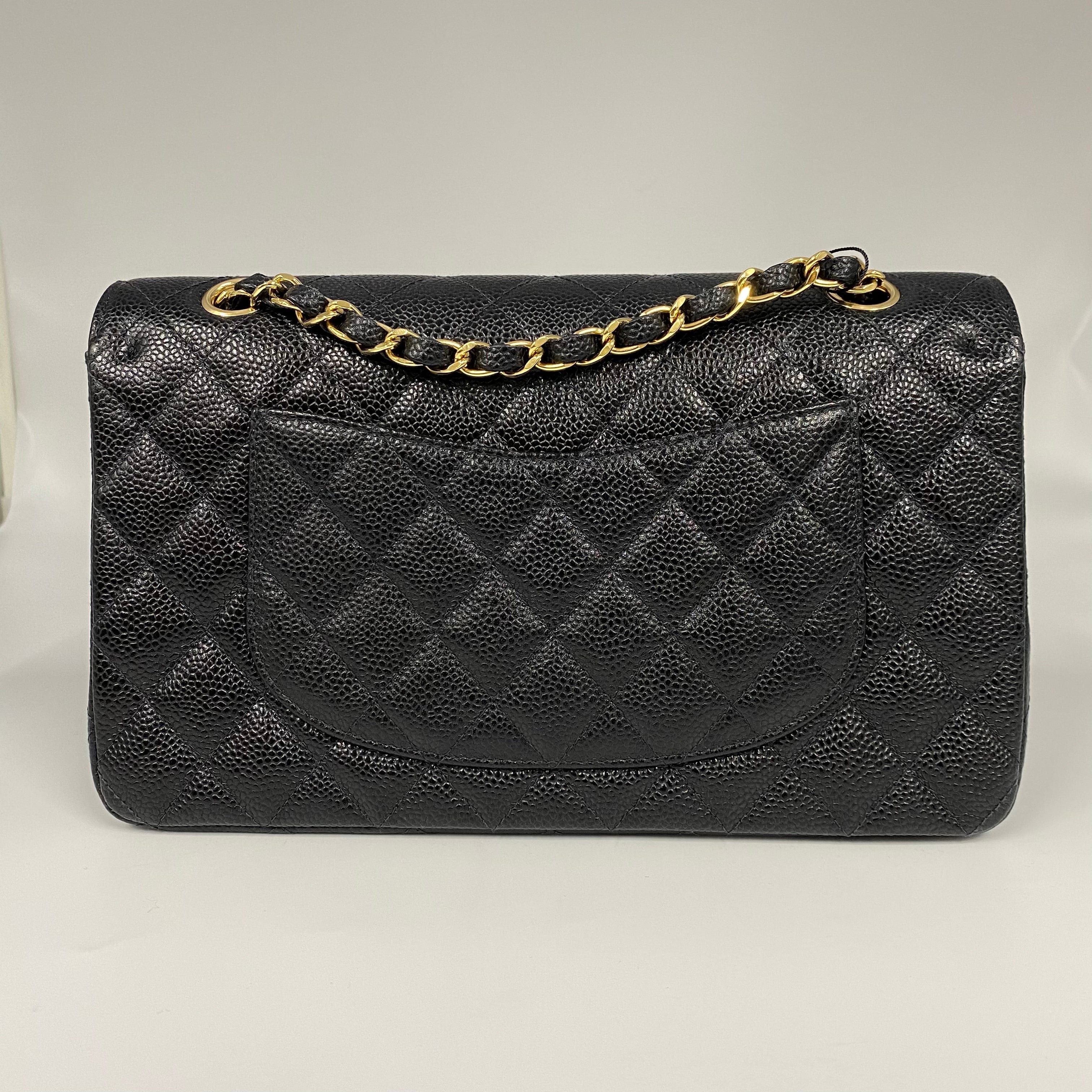 Chanel CHANEL VINTAGE CLASSIC FLAP MEDIUM CHAIN SHOULDER BAG BLACK CAVIAR SKIN