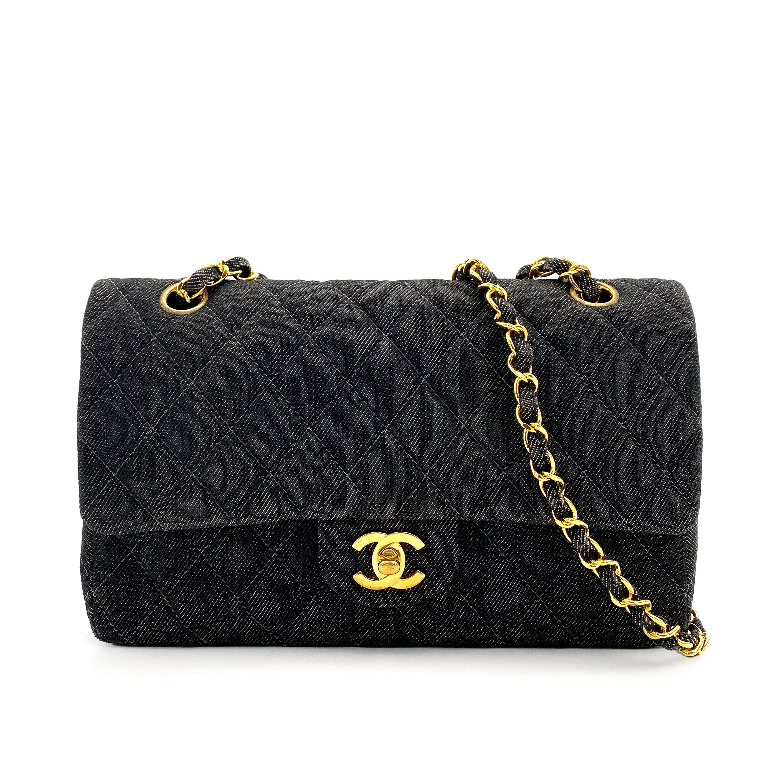 Chanel CHANEL VINTAGE CLASSIC FLAP MEDIUM CHAIN SHOULDER BAG BLACK DENIM 90241769
