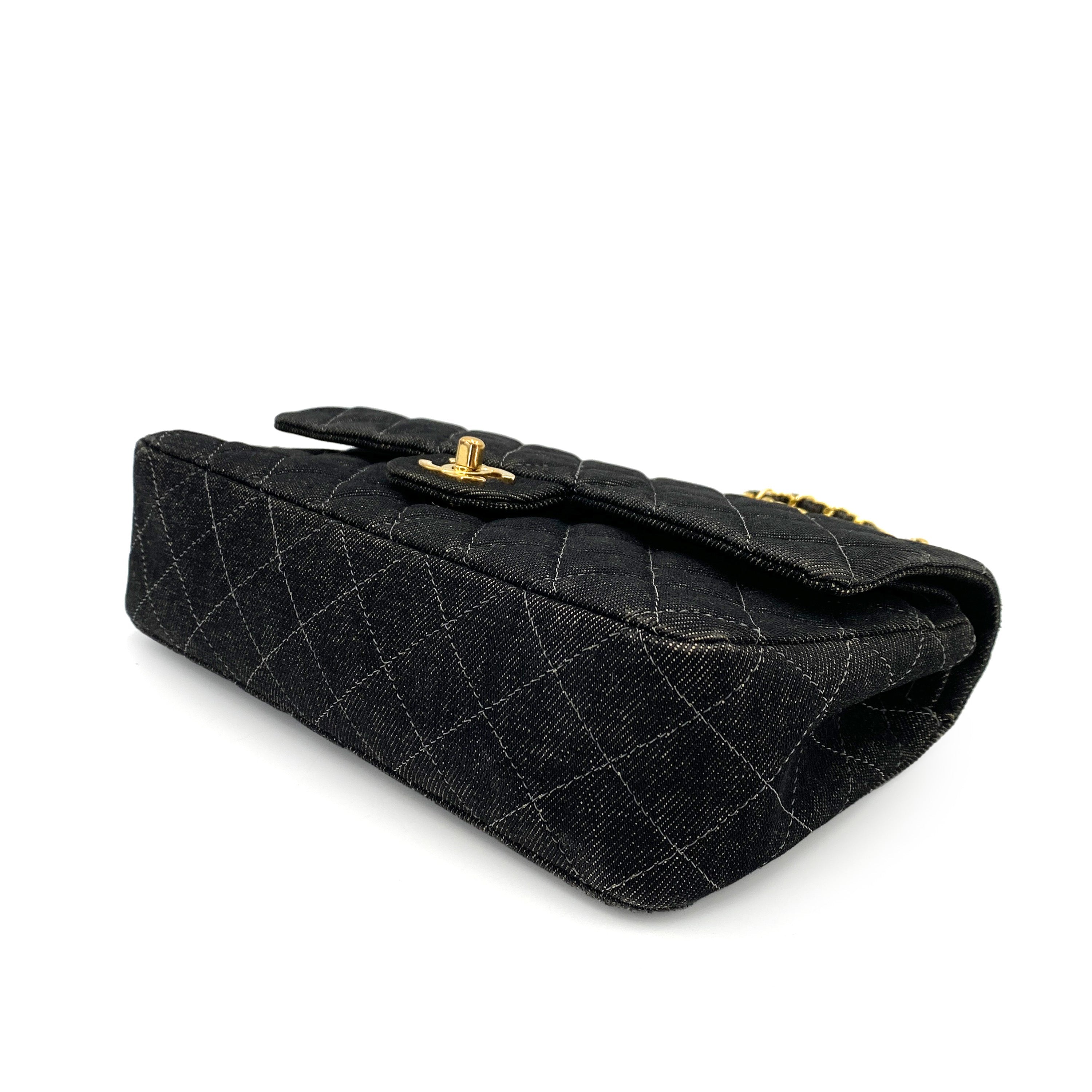 Chanel CHANEL VINTAGE CLASSIC FLAP MEDIUM CHAIN SHOULDER BAG BLACK DENIM 90241769