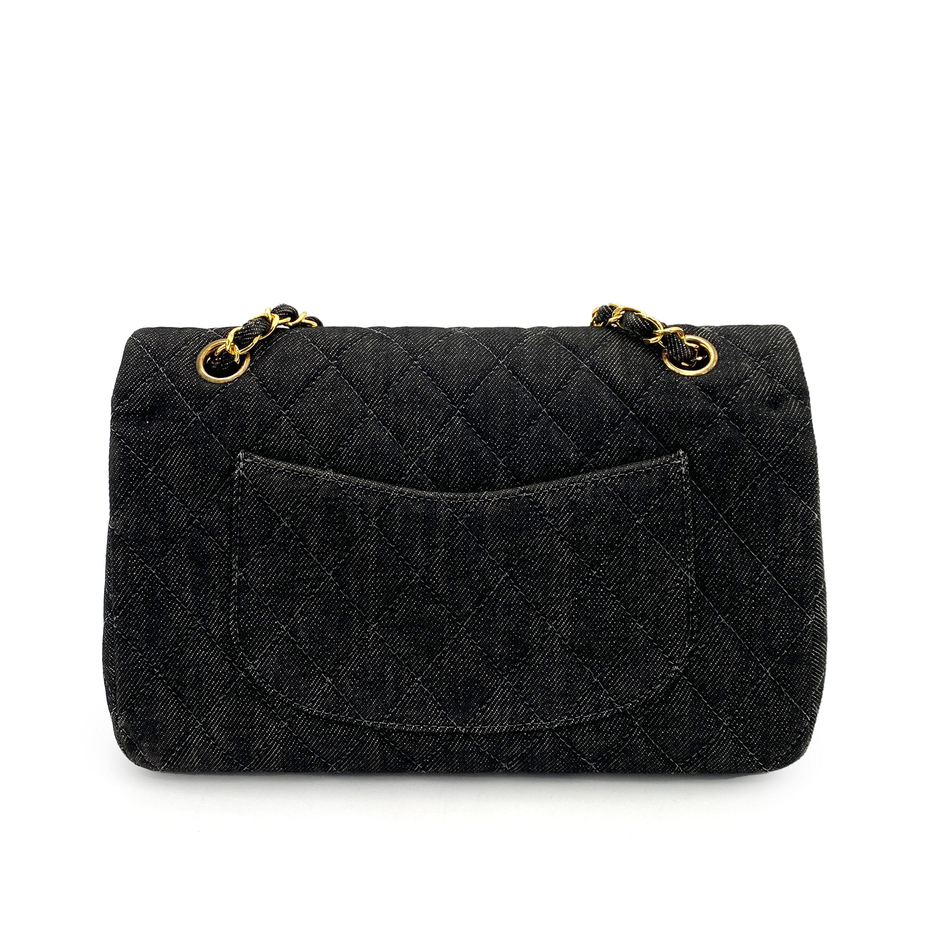 Chanel CHANEL VINTAGE CLASSIC FLAP MEDIUM CHAIN SHOULDER BAG BLACK DENIM 90241769