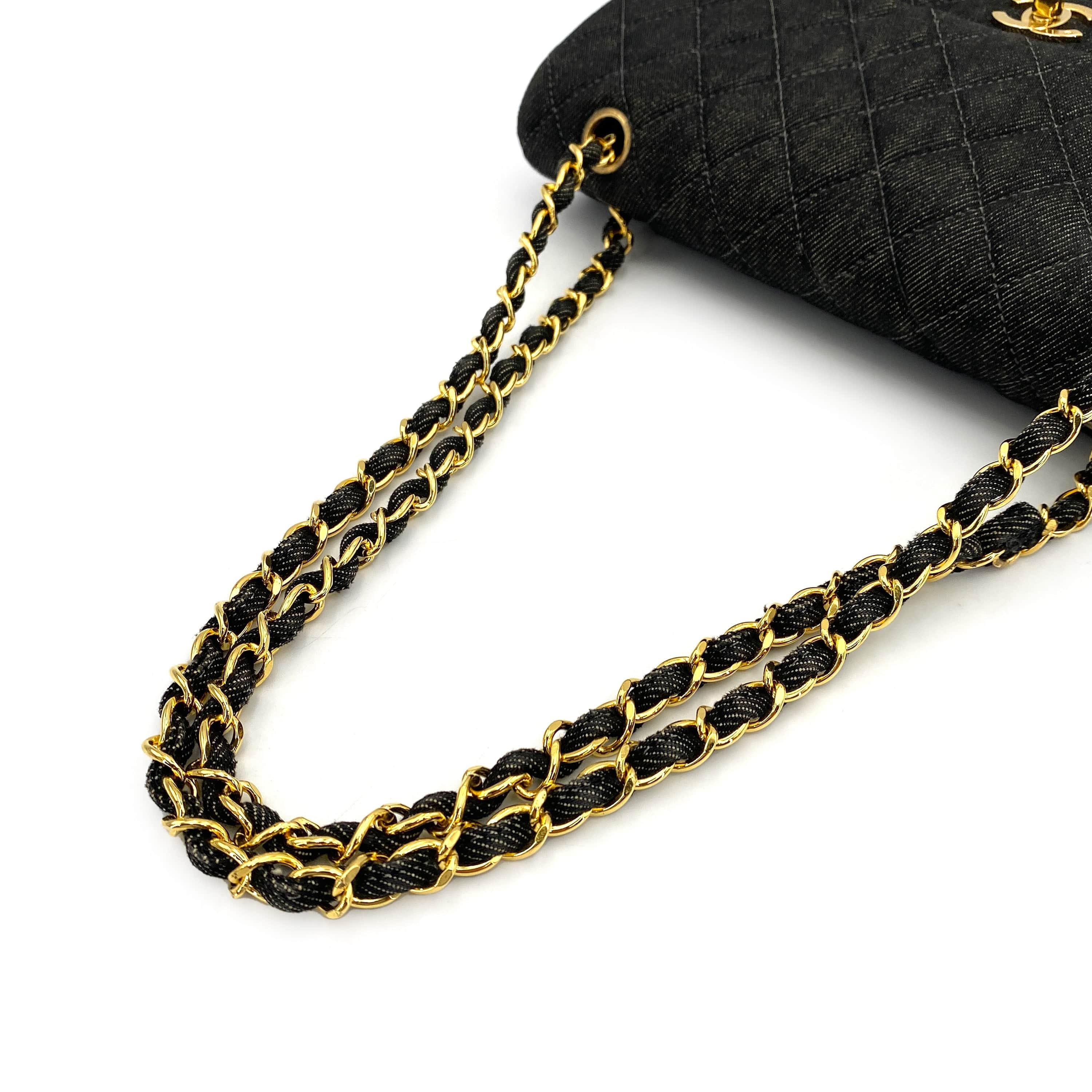 Chanel CHANEL VINTAGE CLASSIC FLAP MEDIUM CHAIN SHOULDER BAG BLACK DENIM 90241769