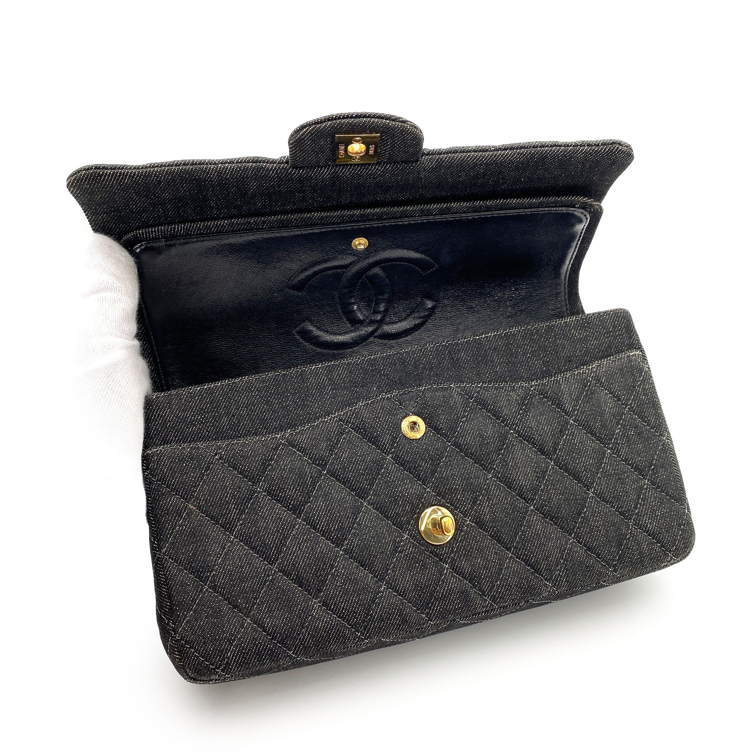 Chanel CHANEL VINTAGE CLASSIC FLAP MEDIUM CHAIN SHOULDER BAG BLACK DENIM 90241769