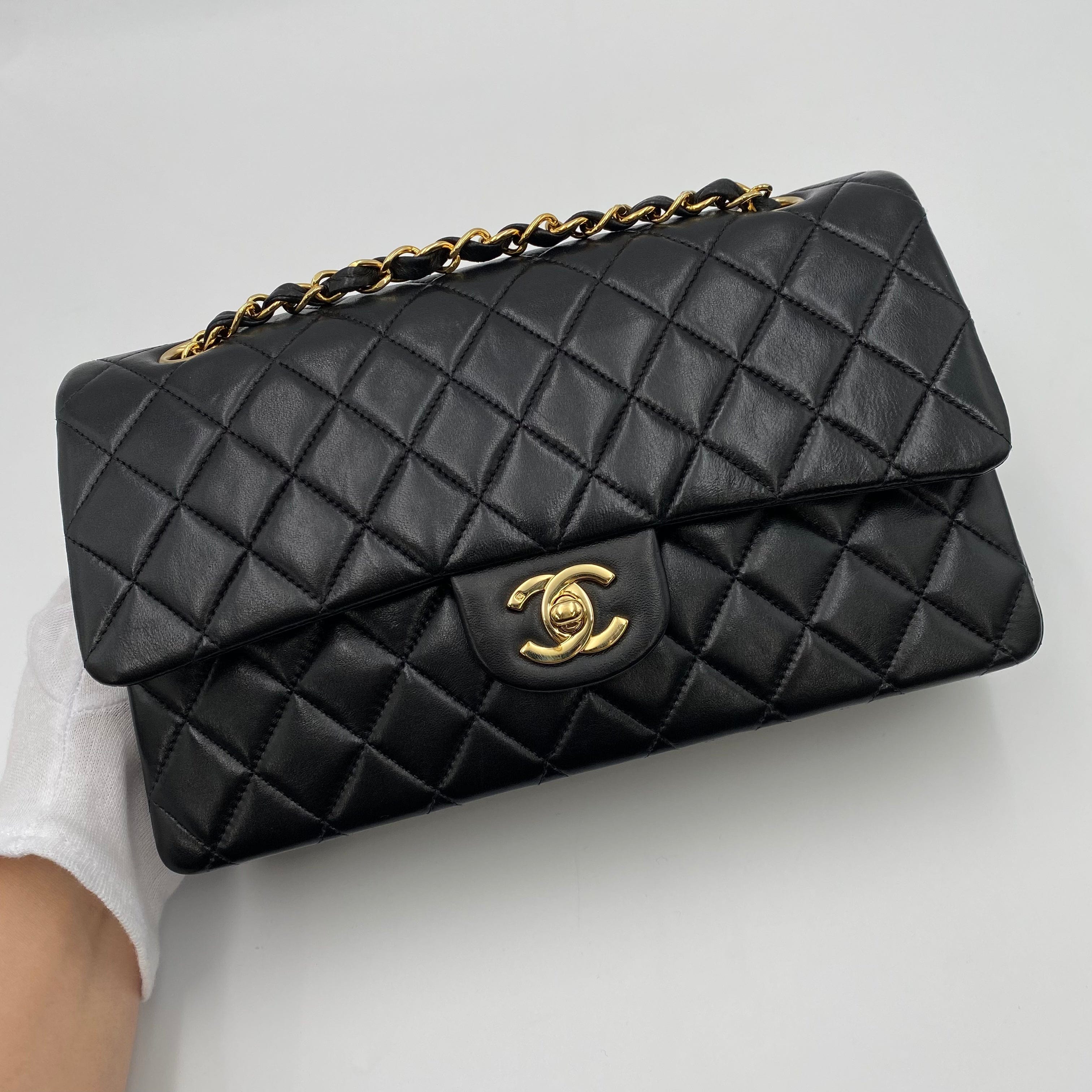 chanel CHANEL VINTAGE CLASSIC FLAP MEDIUM CHAIN SHOULDER BAG BLACK LAMB SKIN 90221257
