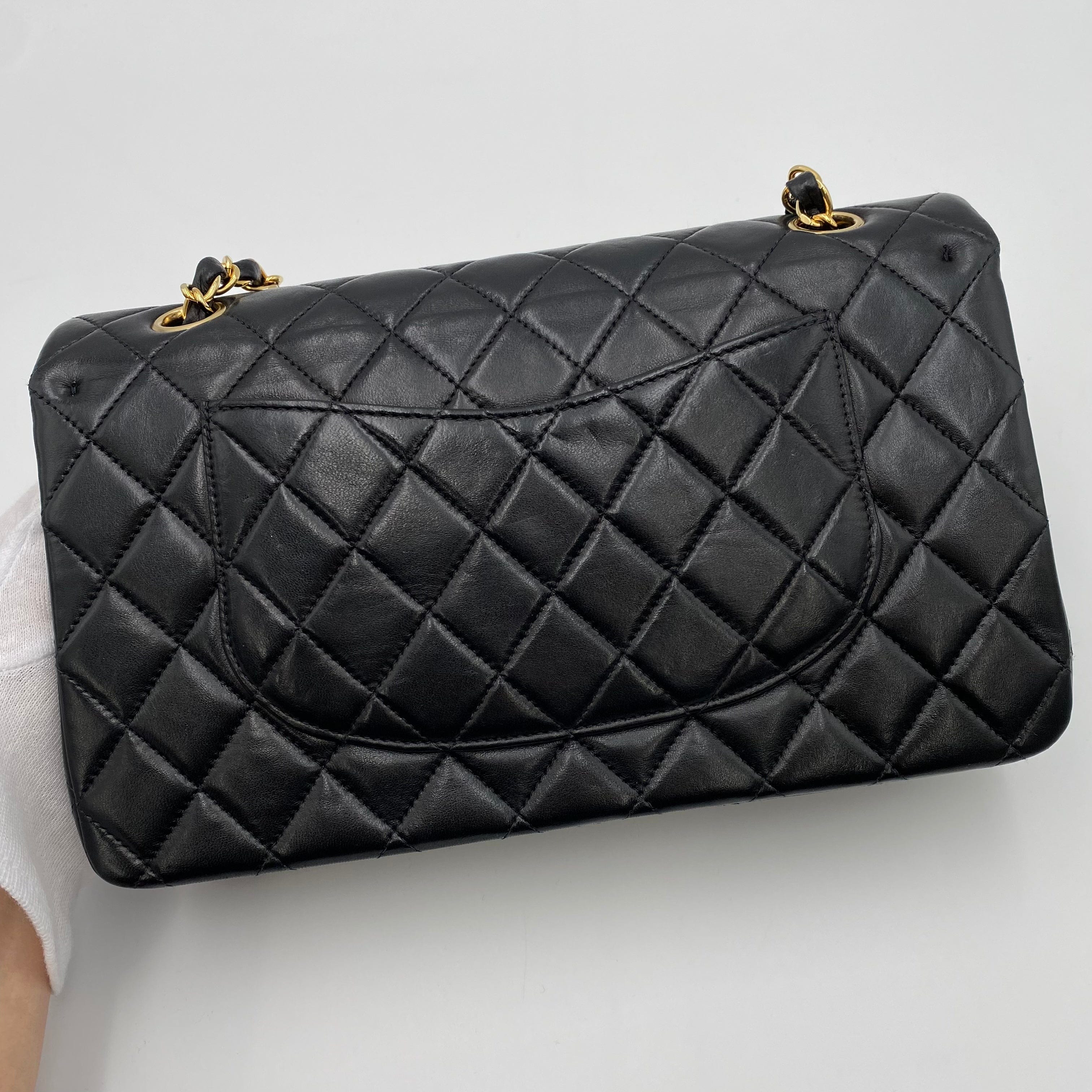 chanel CHANEL VINTAGE CLASSIC FLAP MEDIUM CHAIN SHOULDER BAG BLACK LAMB SKIN 90221257