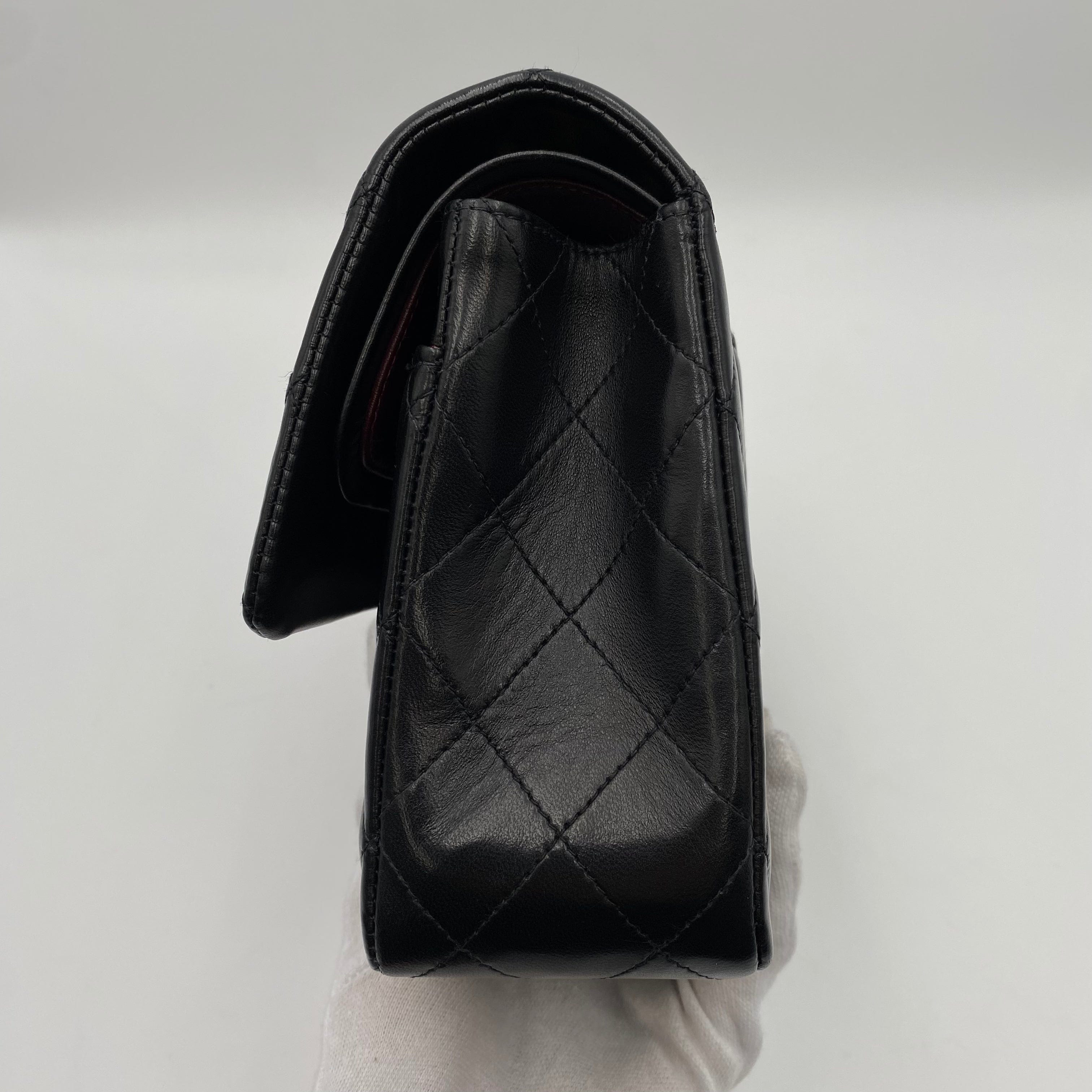 chanel CHANEL VINTAGE CLASSIC FLAP MEDIUM CHAIN SHOULDER BAG BLACK LAMB SKIN 90221257