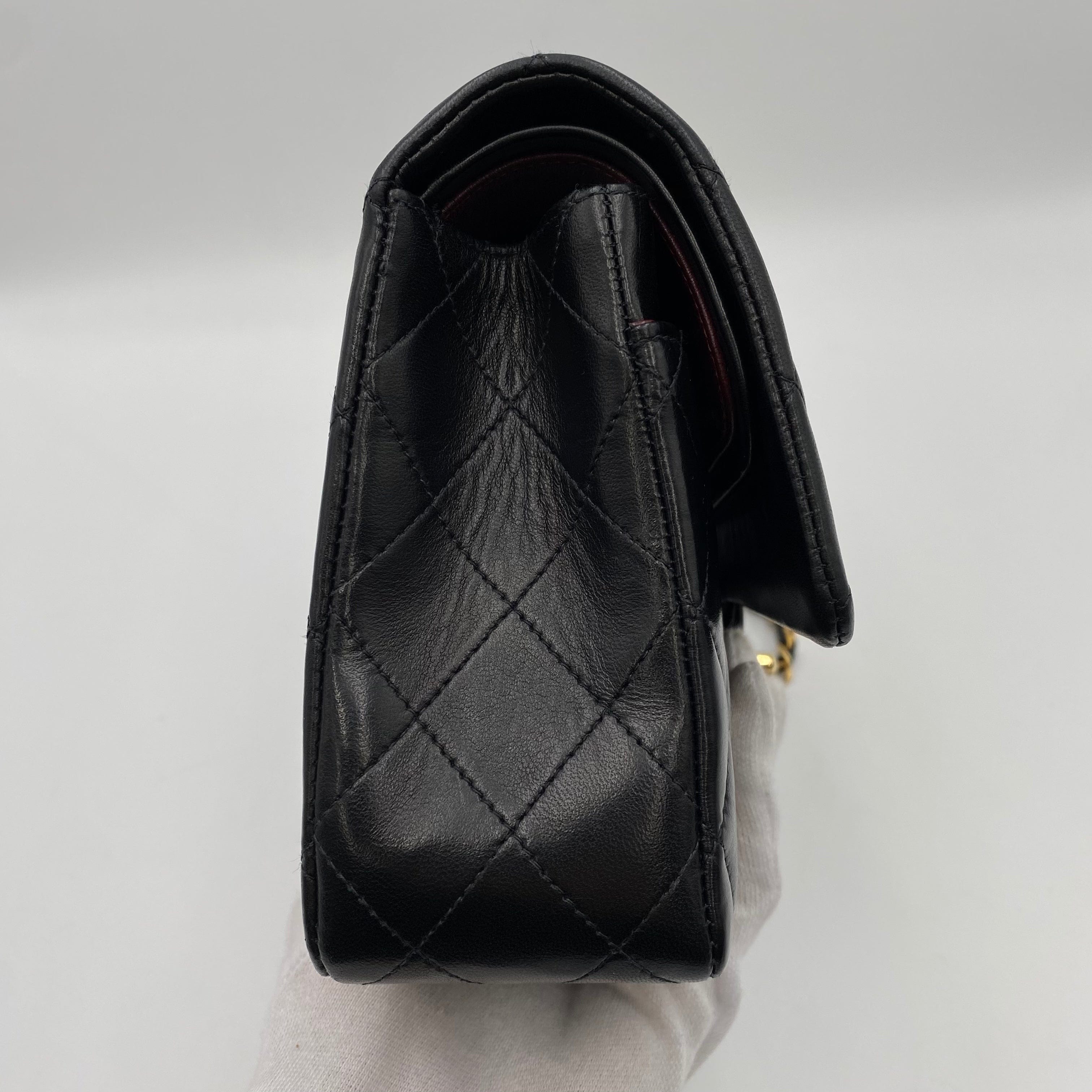 chanel CHANEL VINTAGE CLASSIC FLAP MEDIUM CHAIN SHOULDER BAG BLACK LAMB SKIN 90221257