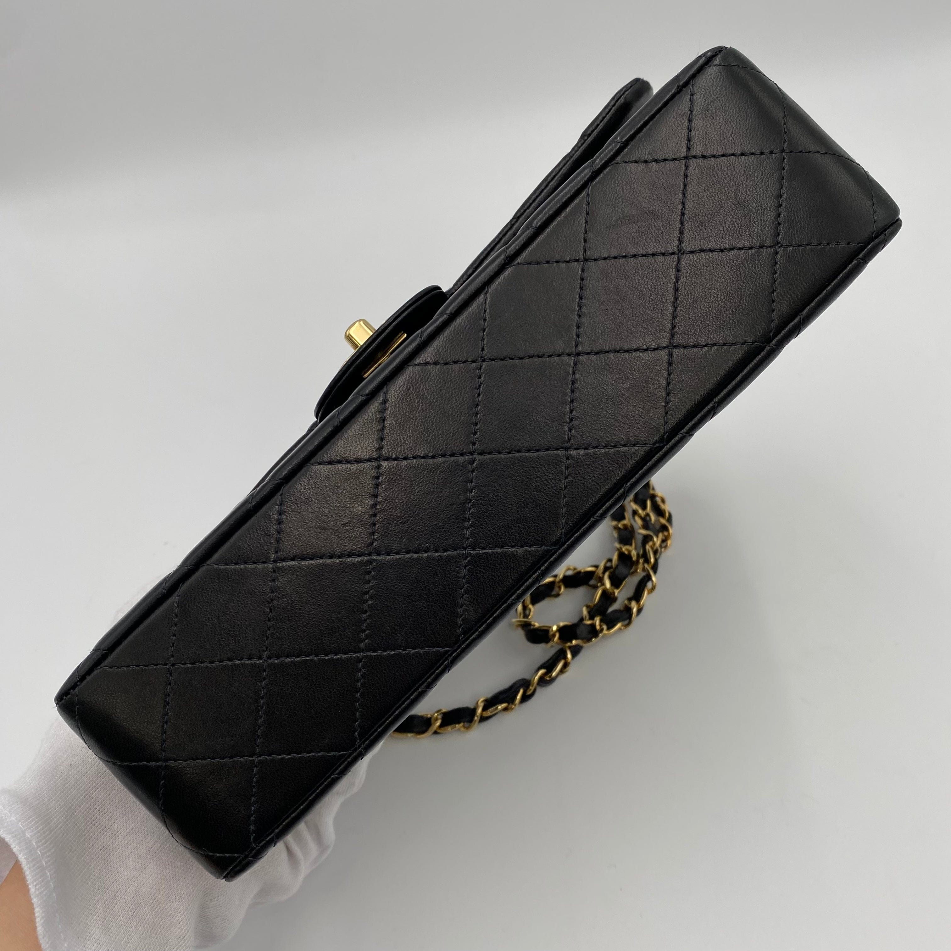 chanel CHANEL VINTAGE CLASSIC FLAP MEDIUM CHAIN SHOULDER BAG BLACK LAMB SKIN 90221257