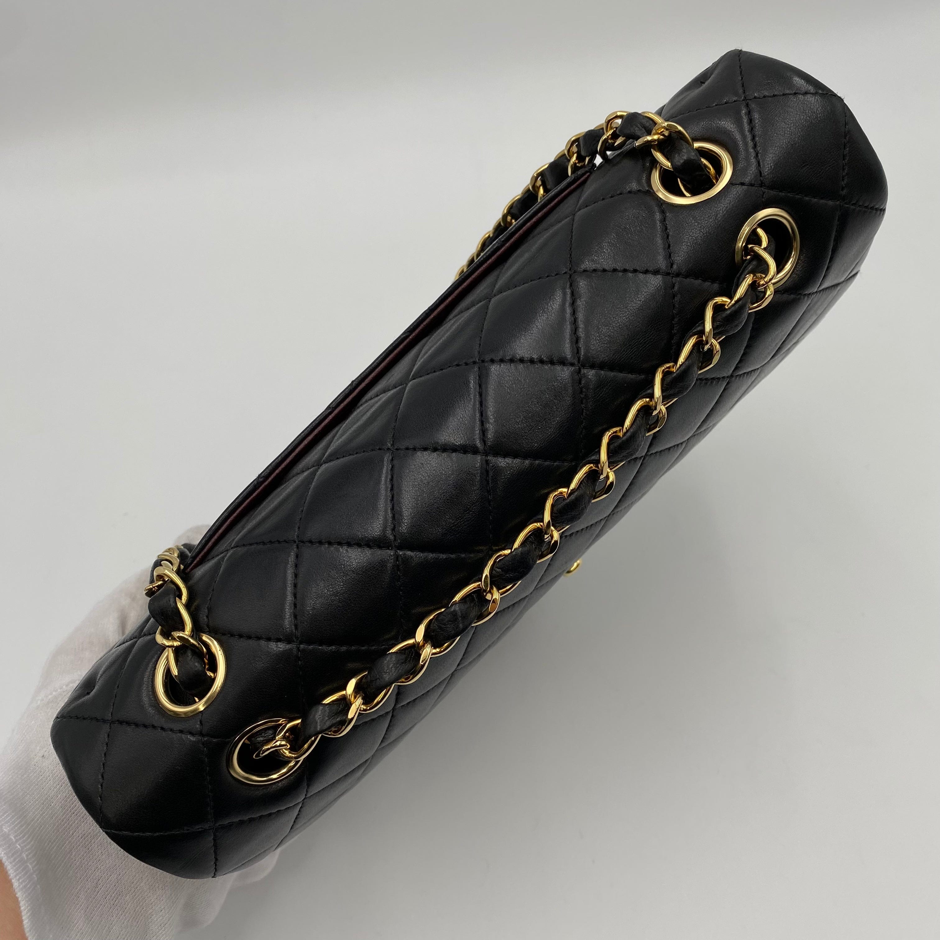 chanel CHANEL VINTAGE CLASSIC FLAP MEDIUM CHAIN SHOULDER BAG BLACK LAMB SKIN 90221257