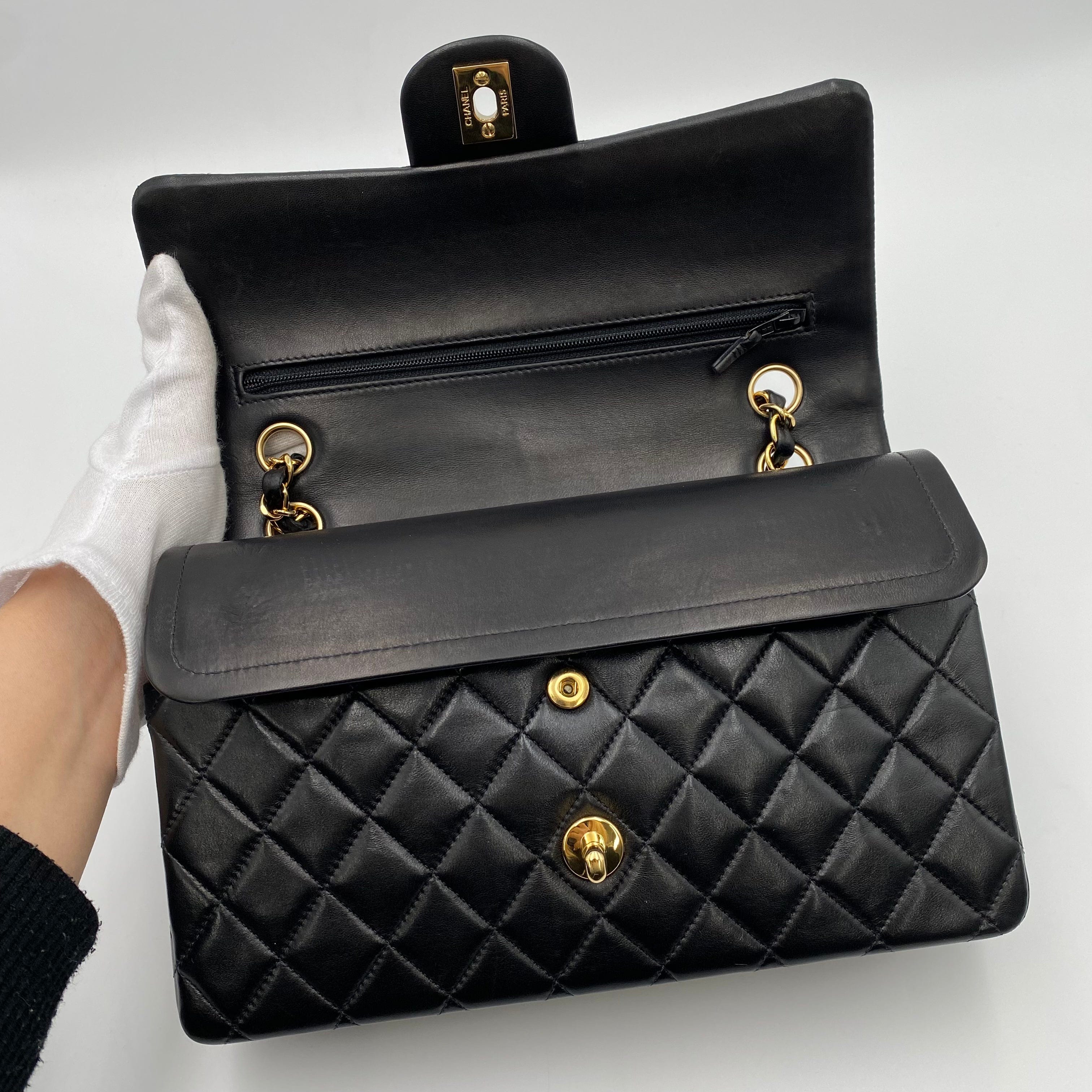 chanel CHANEL VINTAGE CLASSIC FLAP MEDIUM CHAIN SHOULDER BAG BLACK LAMB SKIN 90221257